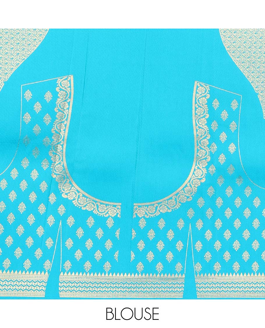 Pothys Blue paisley design Semi banaras tissue saree, border of embellished paisley motifs & intricate pallu of paisleys - view 5