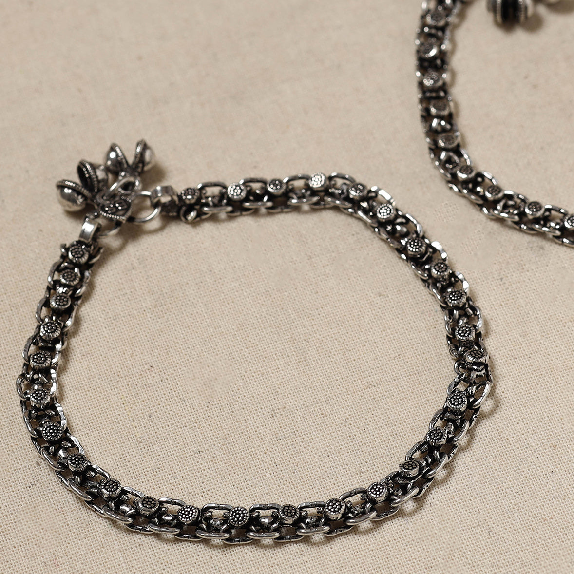 WHITE RIVER STORIES Antique Finish Oxidised German Silver Payal (pair) - view 2