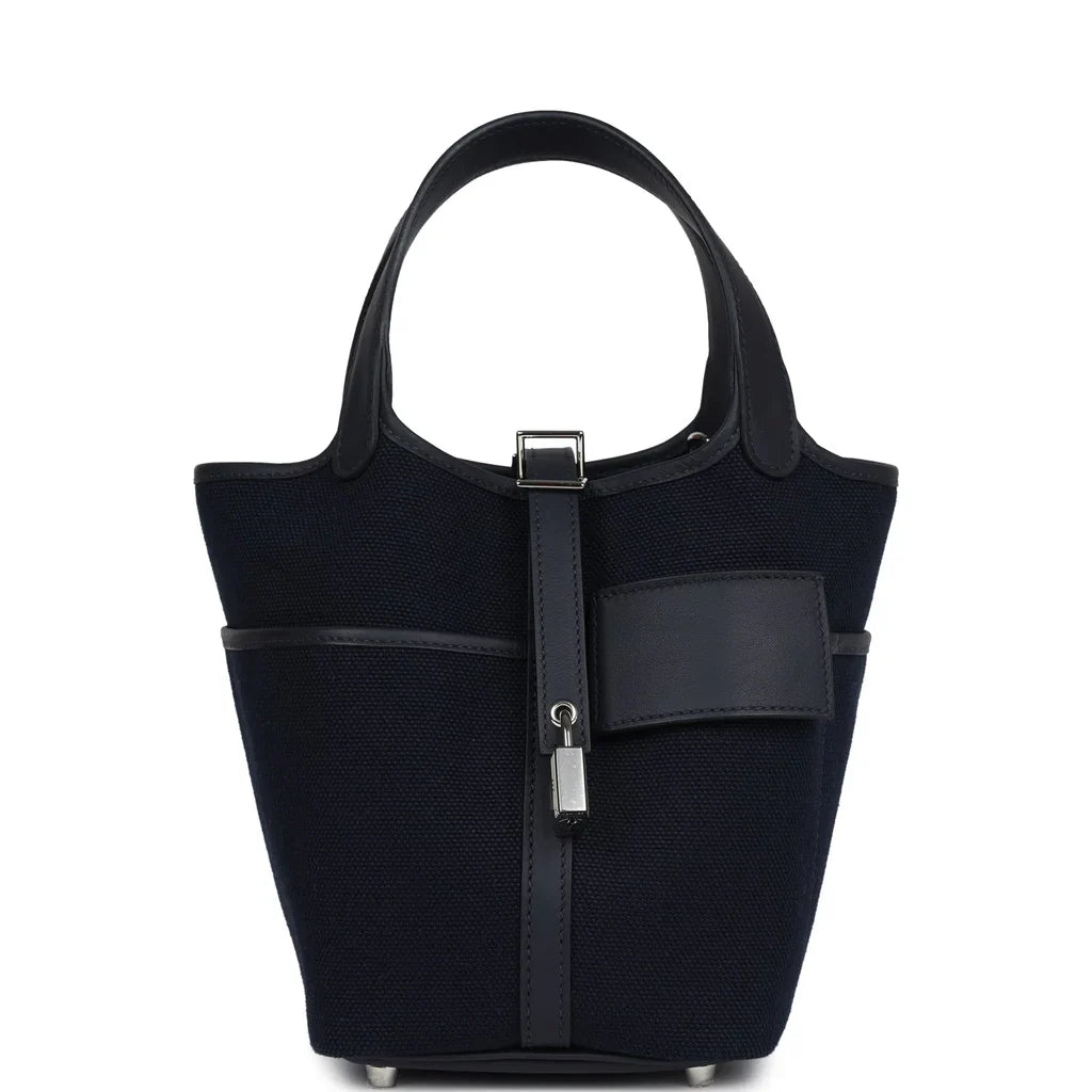 Cop Underdog Hermès Picotin Cargo 18 Caban Swift and Black Toile Canvas Palladium Hardware