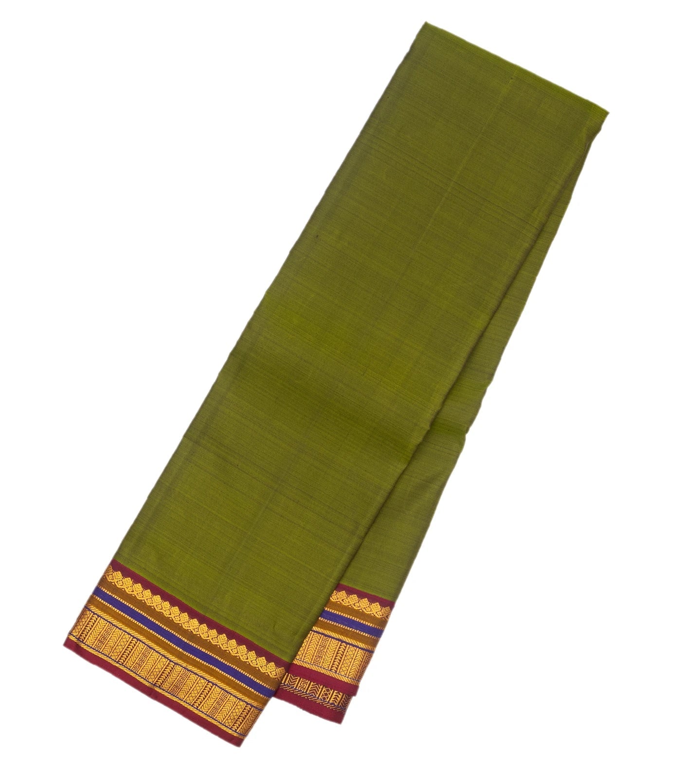 RmKV Olive Green Handloom Kanchipuram Silk Saree With Maroon Border