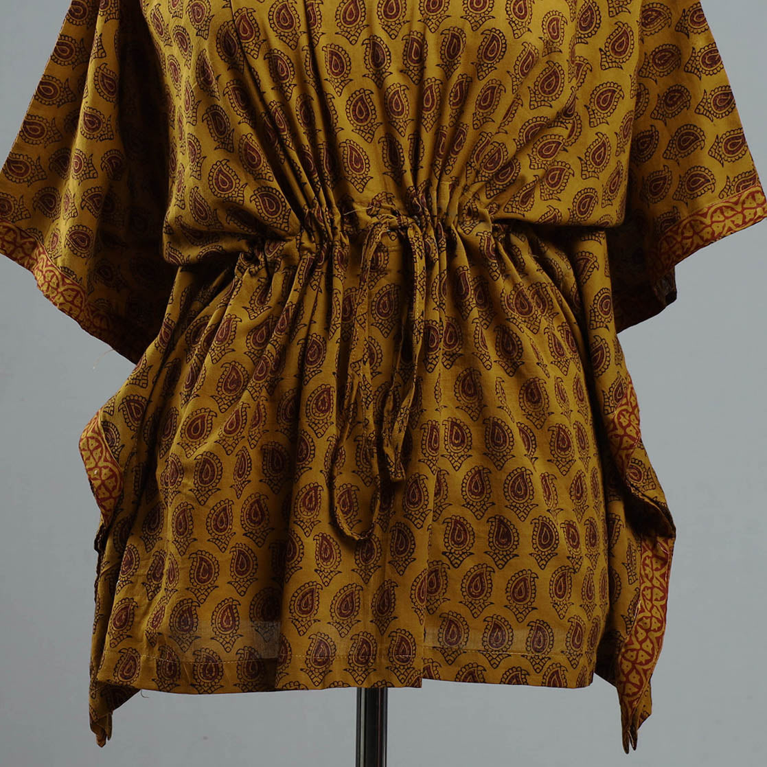 ITOKRI CASUALS Brown - Bagh Block Printed Cotton Kaftan with Tie-Up Waist (Short) - view 2