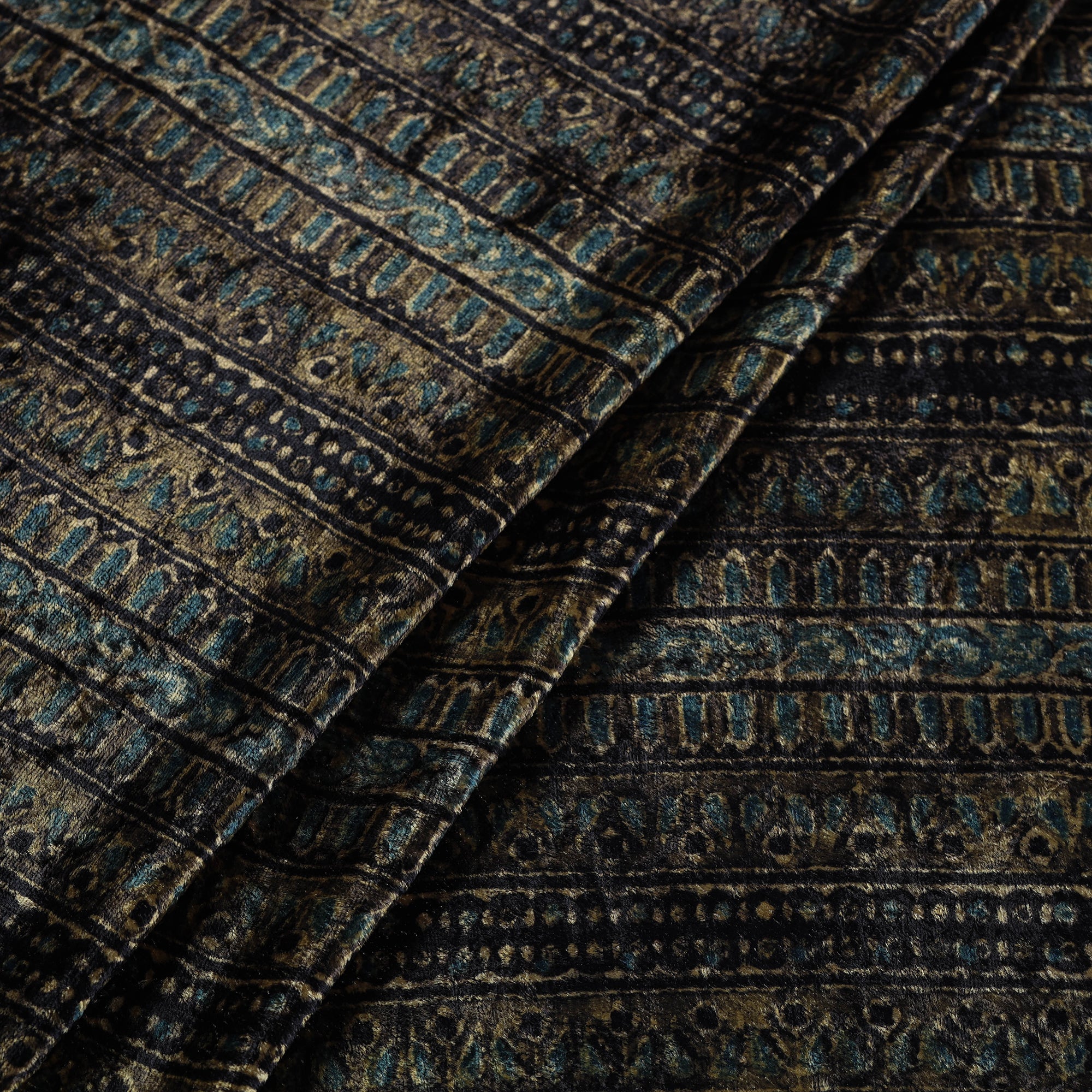 AJRAKH BY JABBAR KHATRI Brown - Block Printed Velvet Natural Dyed Ajrakh Fabric 03 - view 2