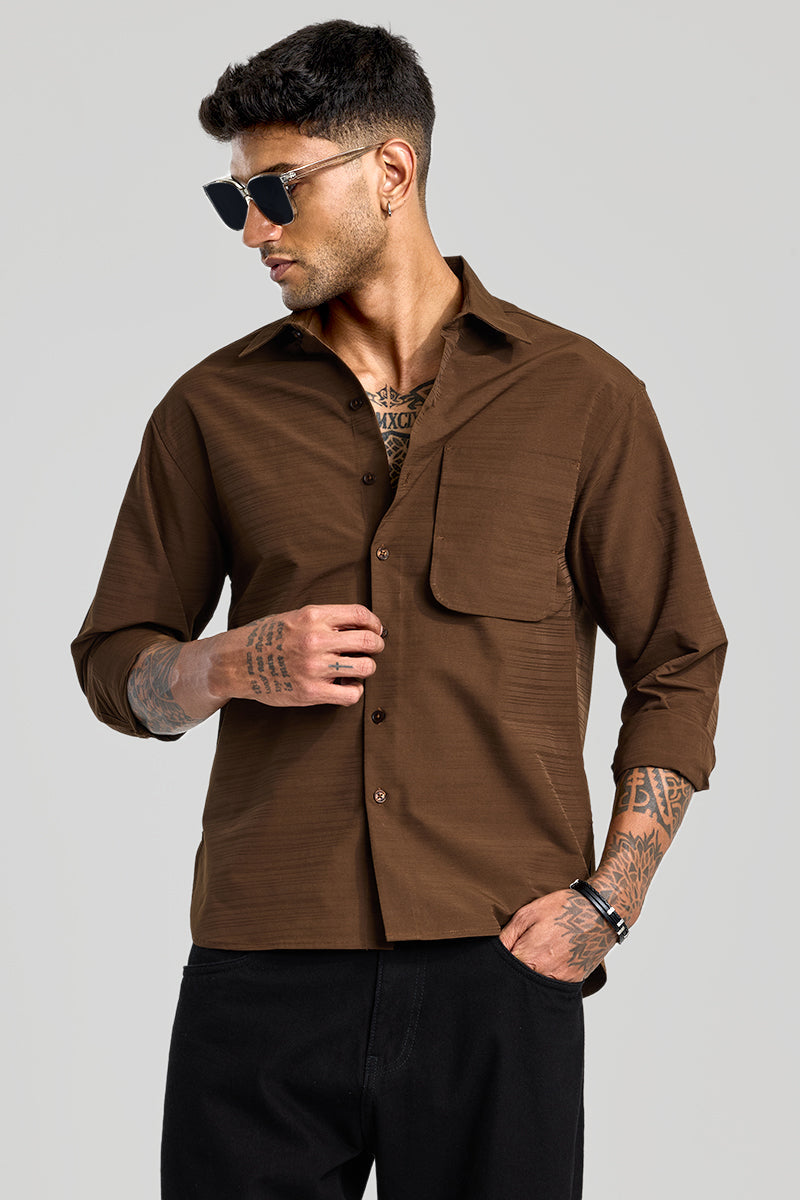 SNITCH Brown Stripes Relaxed Fit Overshirt