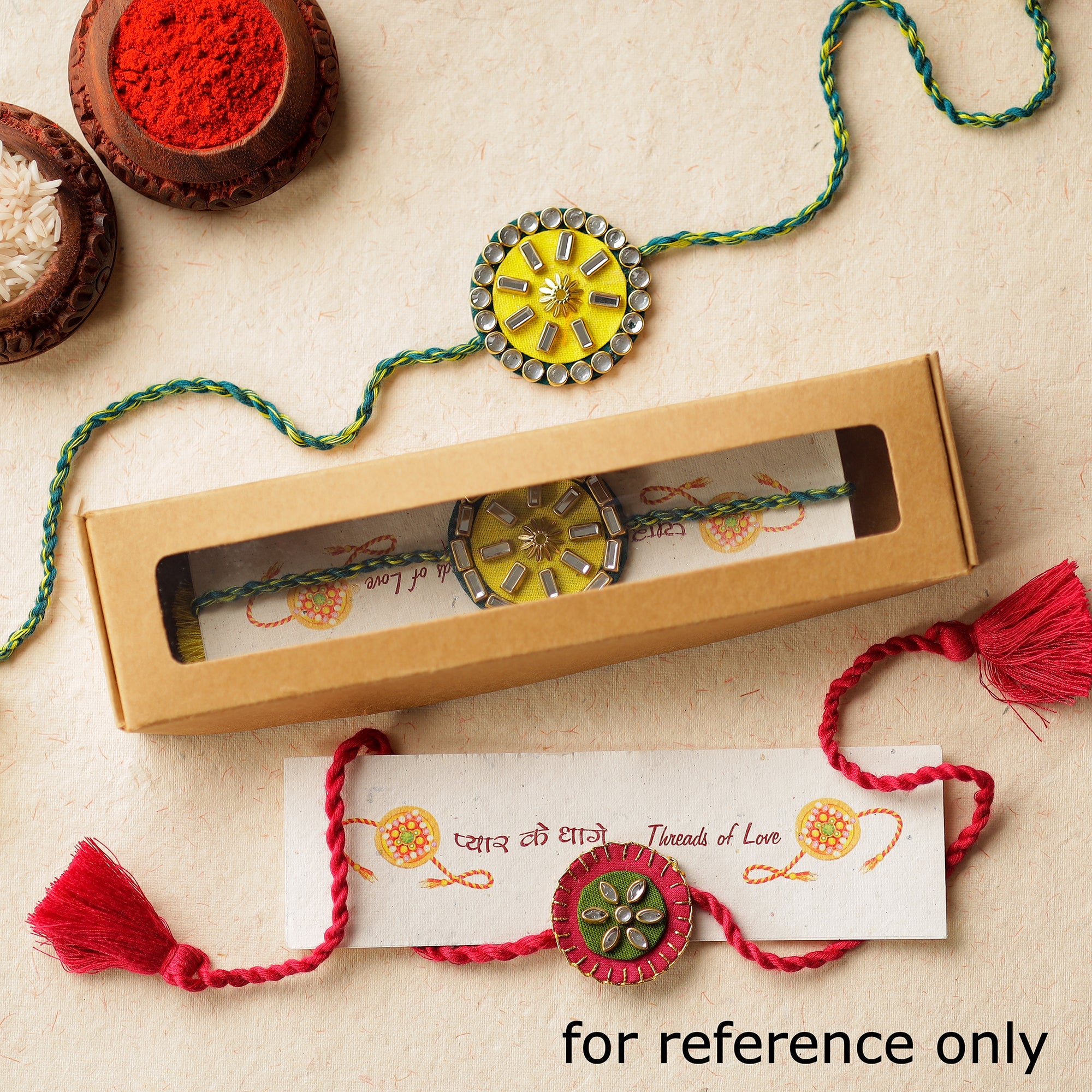 Bead & Kundan Work Fabric Rakhi by Abira Creations 01 - view 3
