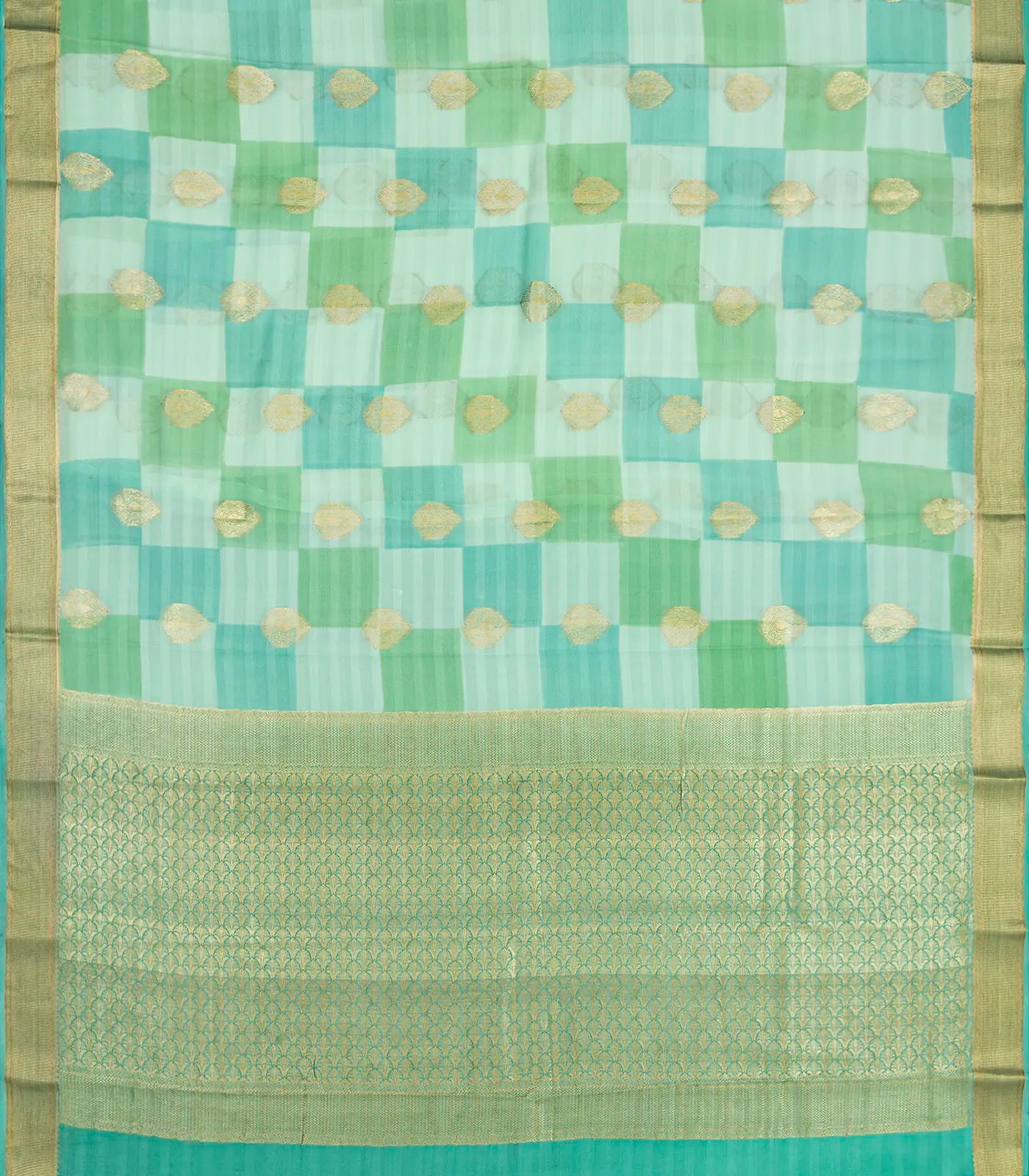 RmKV Aquamarine Mysore Crepe Silk Saree With Printed Checks & Buttas - view 2