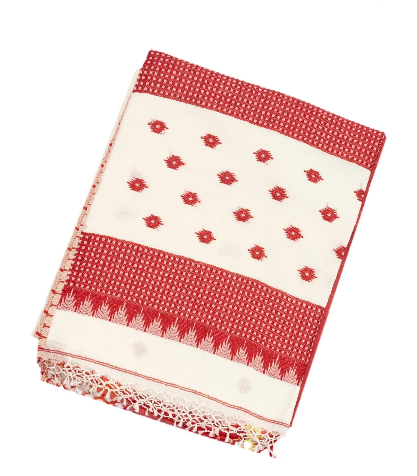 RmKV White Handloom Bengal Cotton Saree With Floral Buttas