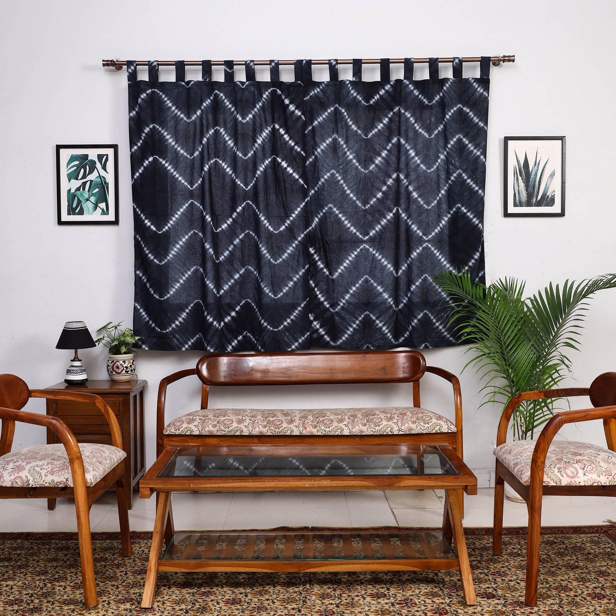 HAVELI CHRONICLES Black - Tie & Dye Cotton Shibori Curtain for Window (Set of 2) 36