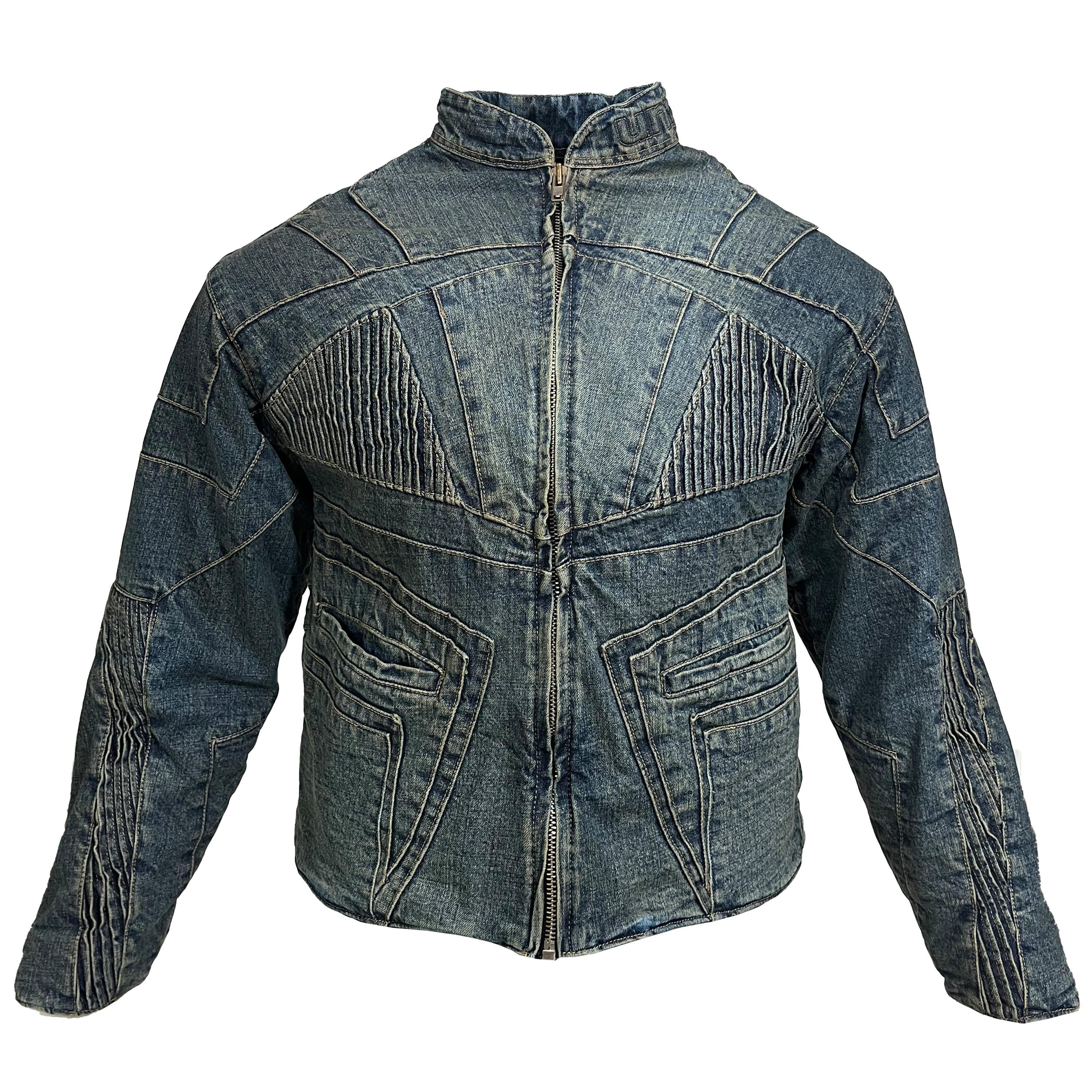 Unreborn Project Biker Denim Jacket - Vintage Blue