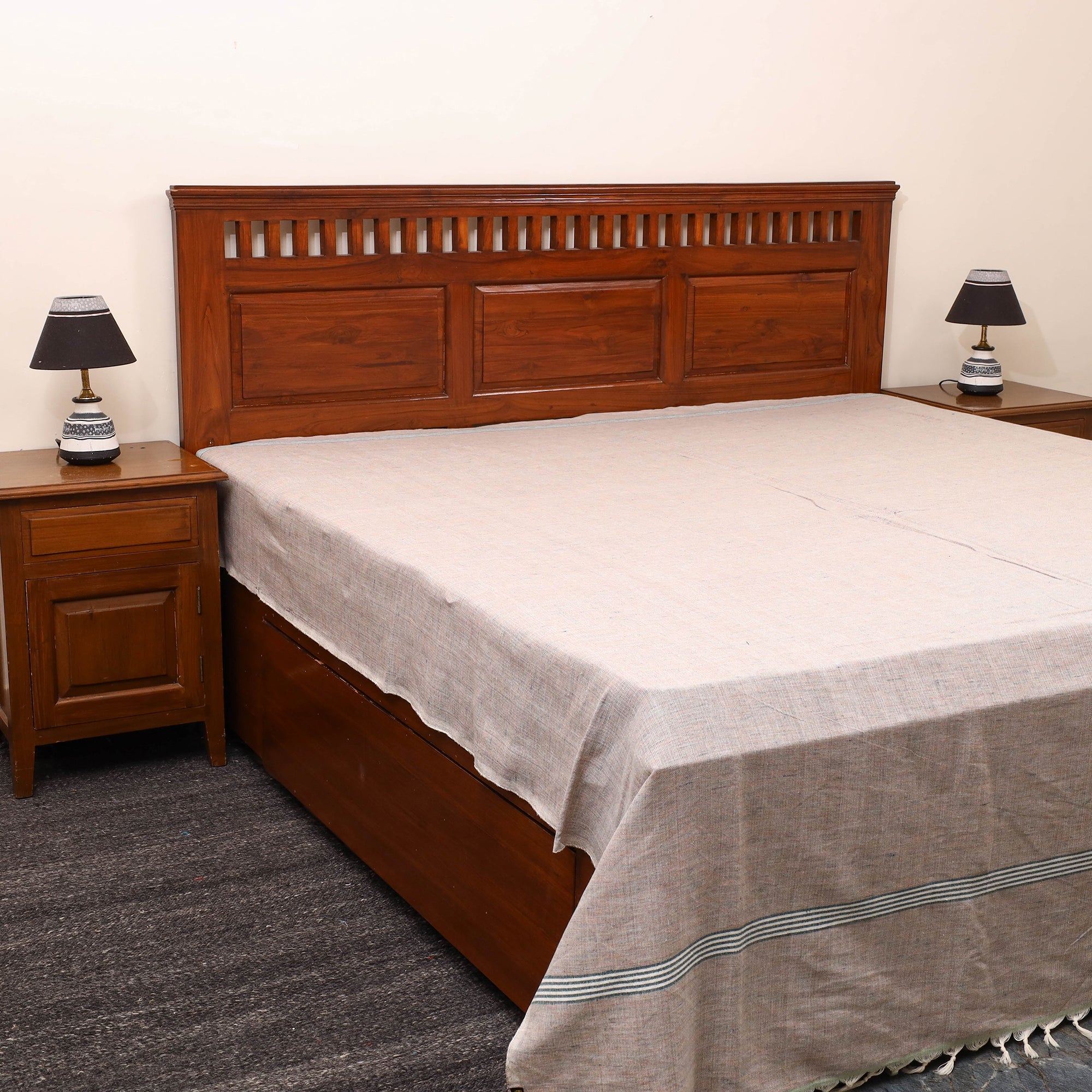GWALIOR HANDLOOMS Beige - Plain Cotton Double Handloom Bed Cover (98 x 90 in) 29