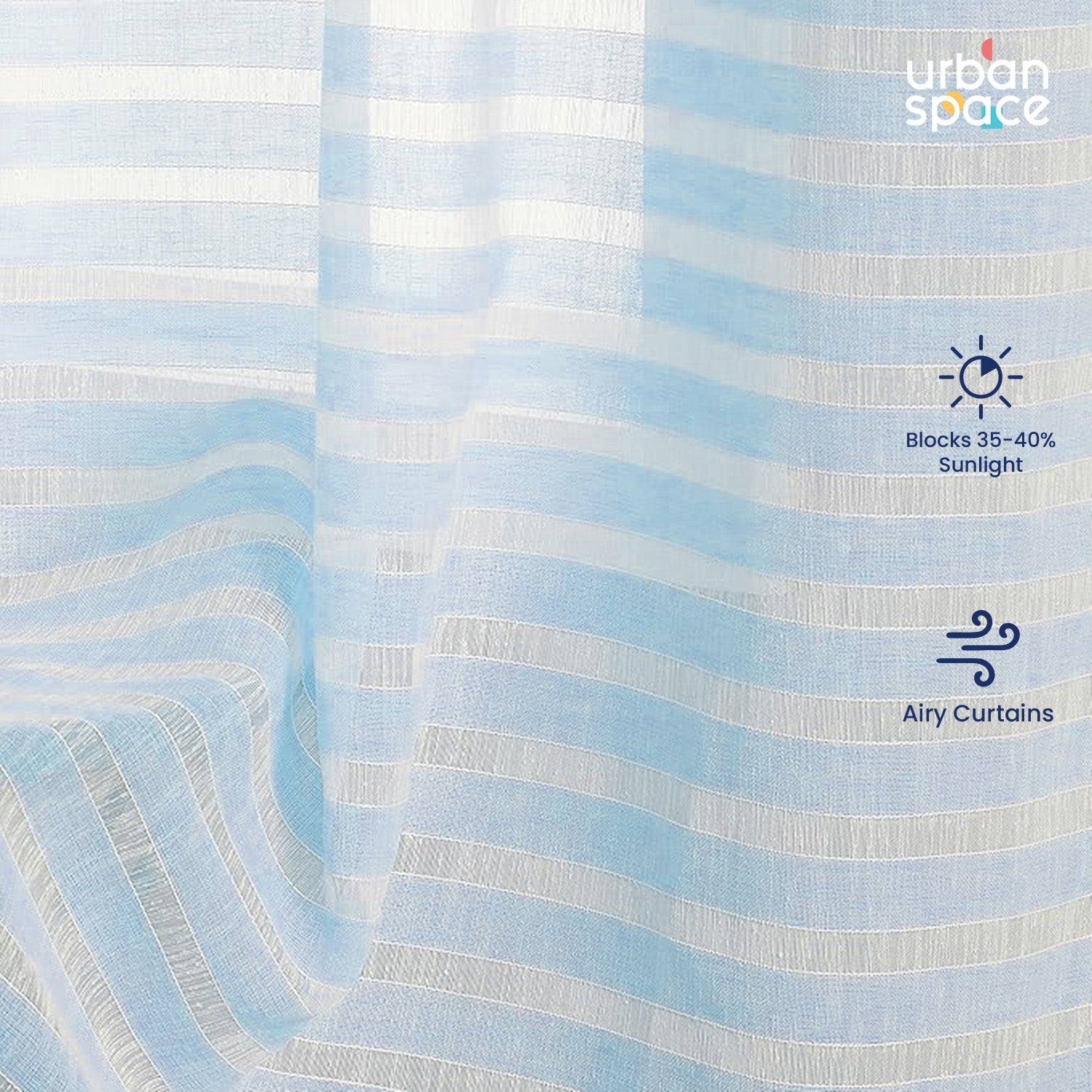 Urban Space -Home Furnishing Store Aari Collection Embriodered Sheer Curtains, 35-40 % Light Filtering Curtains - Pack of 2 - Horizontal Weaves SkyBlu - view 4