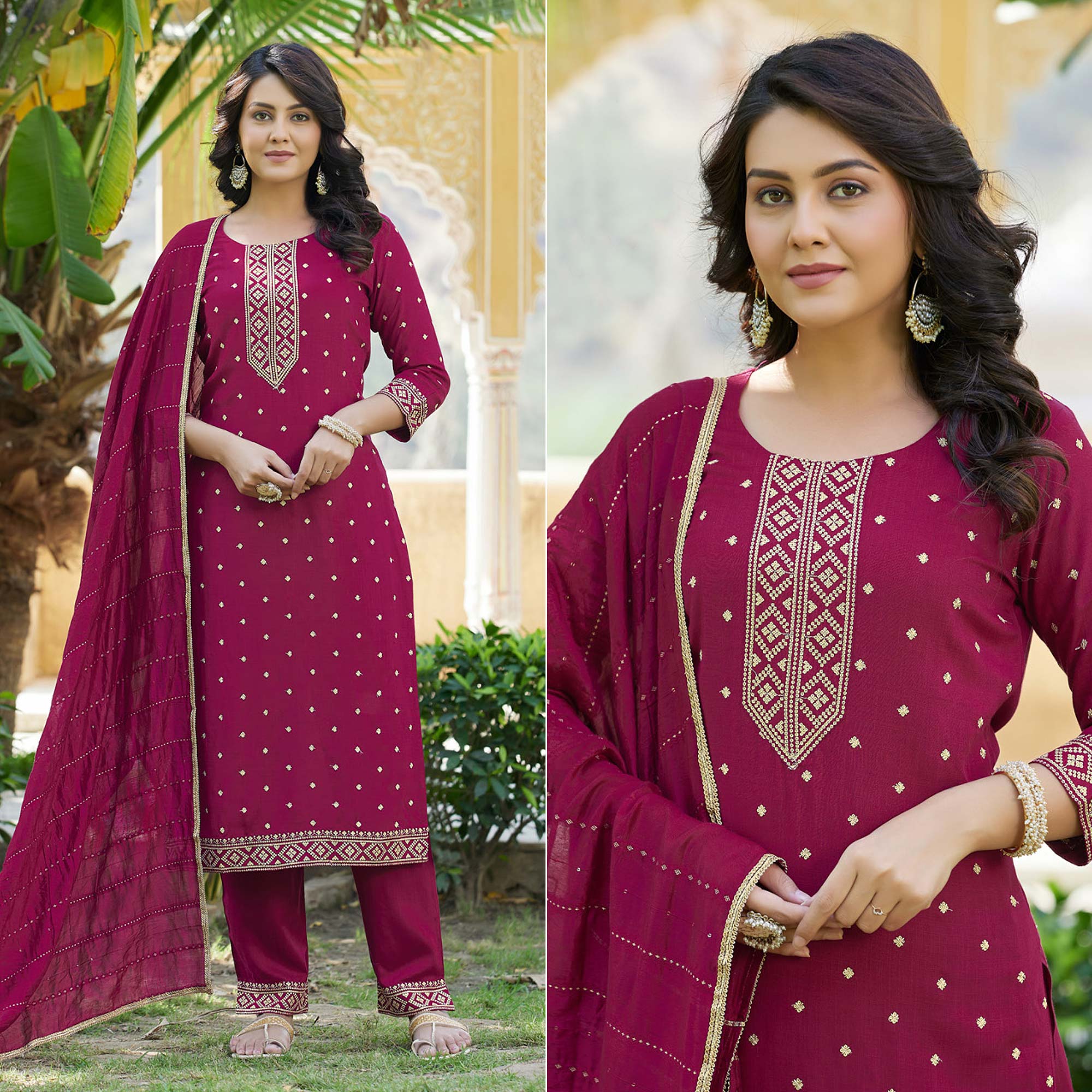 Peachmode Seller Magenta Maroon Embroidered Cotton Salwar Suit
