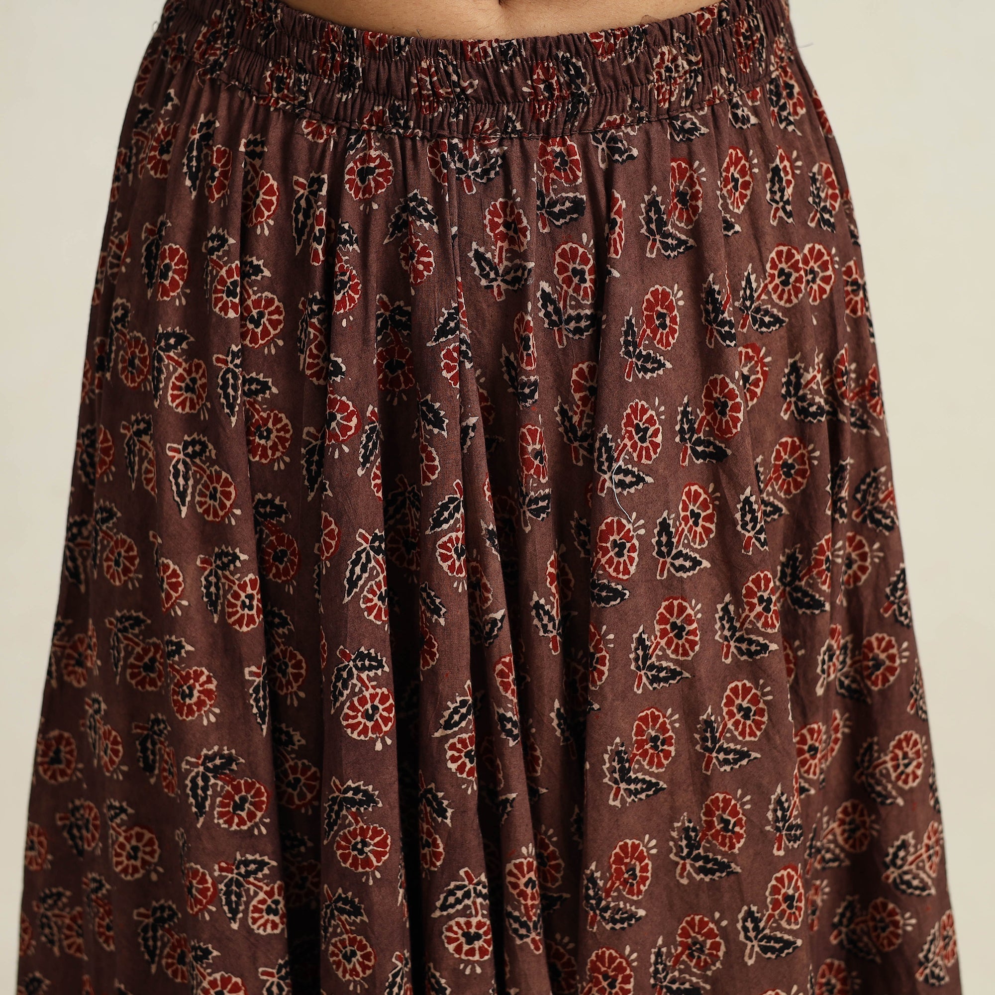 NOORI BAZAR Brown - Hand Block Printed Cotton Long Ajrakh Skirt 12 - view 5