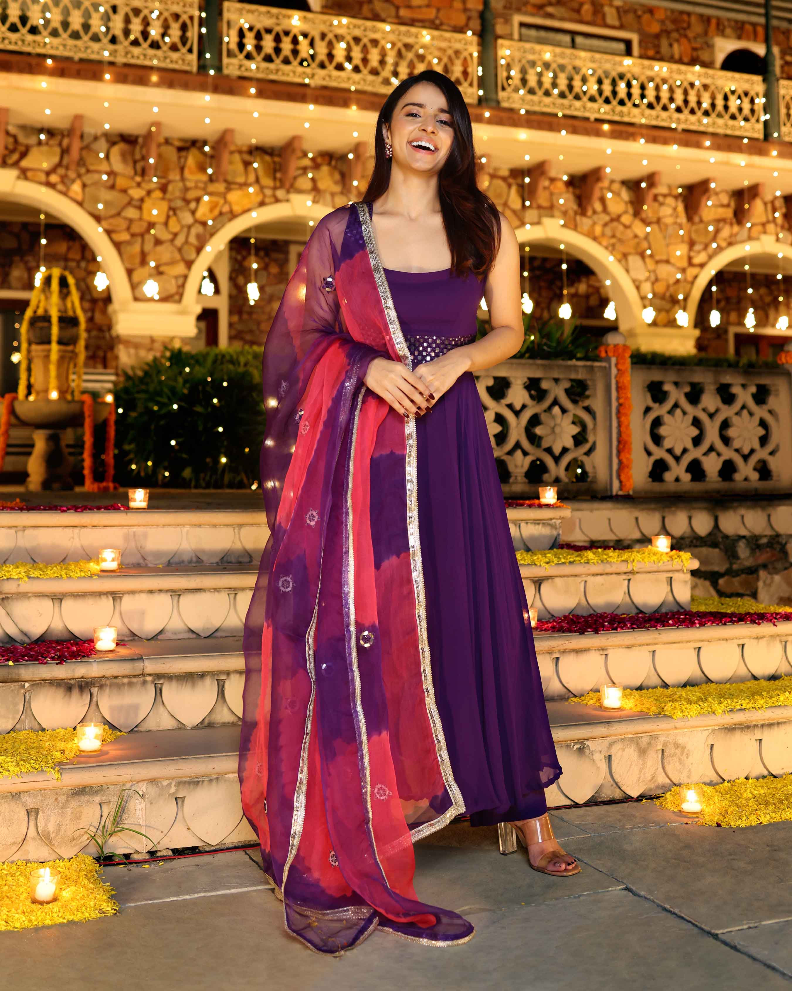 Aachho Majestic Mirror Purple Georgette Suit Set - view 7
