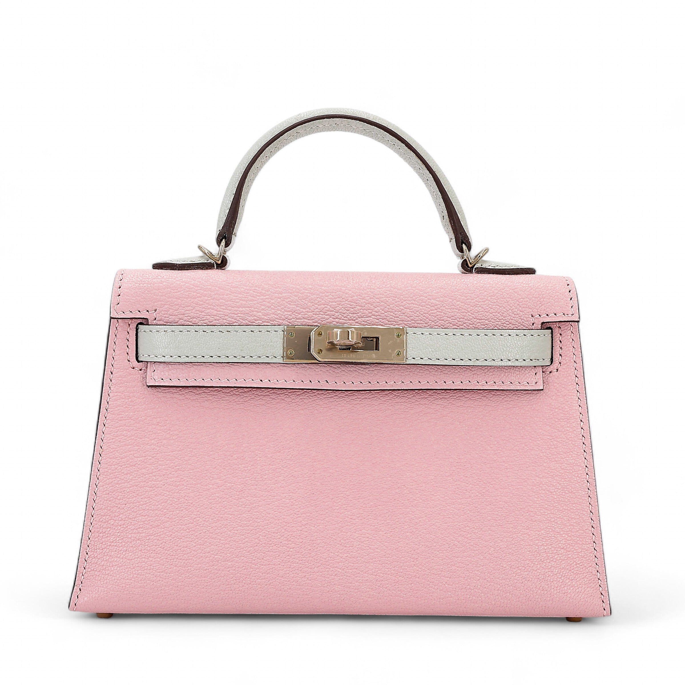 Cop Underdog HERMÈS Mini Kelly II HSS Gris Perle Rose Sakura Chevre Permabrass hardware