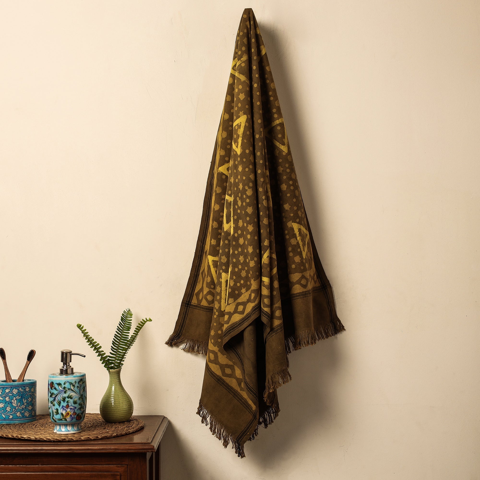 ARTISAN HAND BLOCK PRINTS Brown - Jhiri Handloom Hand Block Printed Pure Cotton Towel