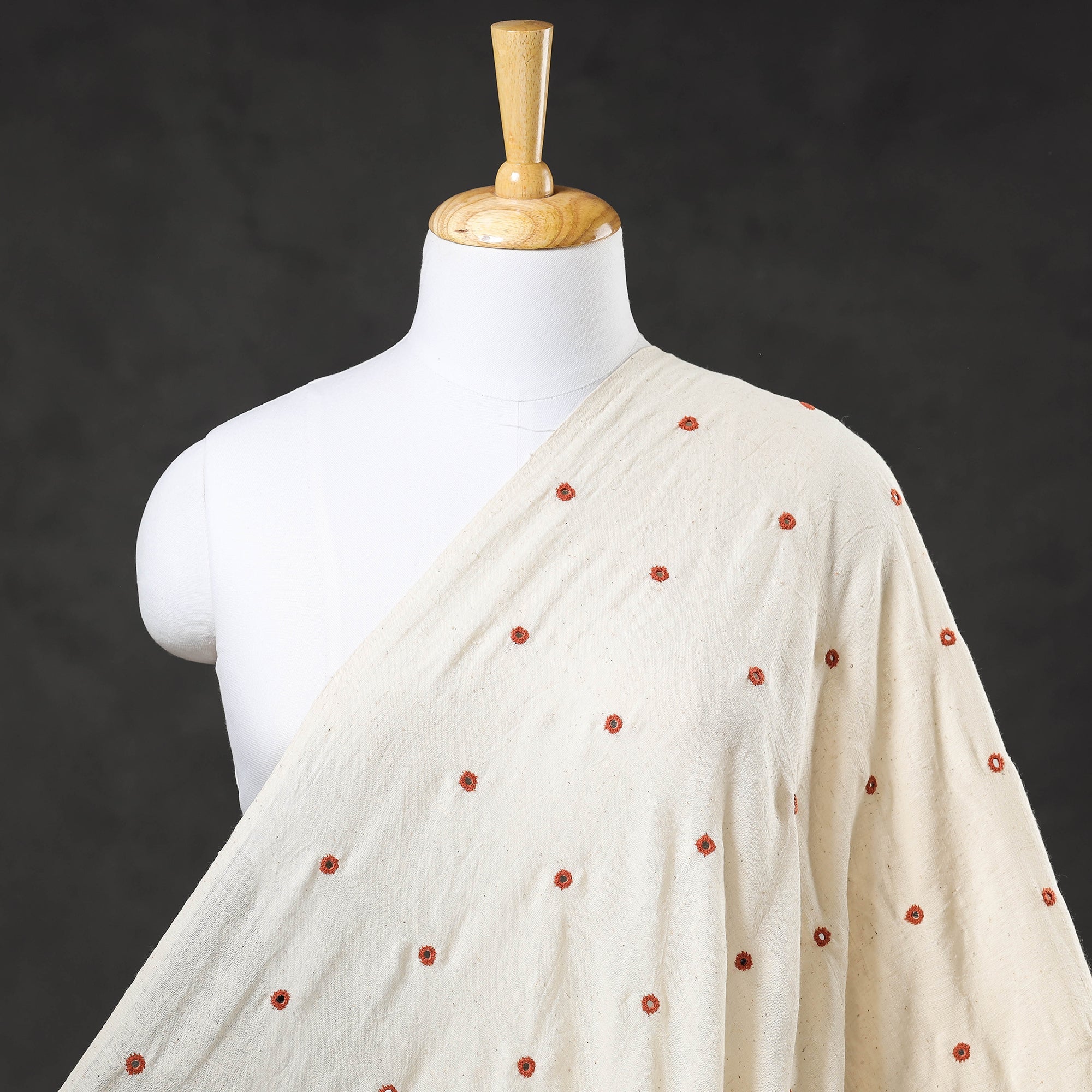 KACHCHH JI CHHAAP Beige - Organic Kala Cotton Handloom Mirror Work Fabric