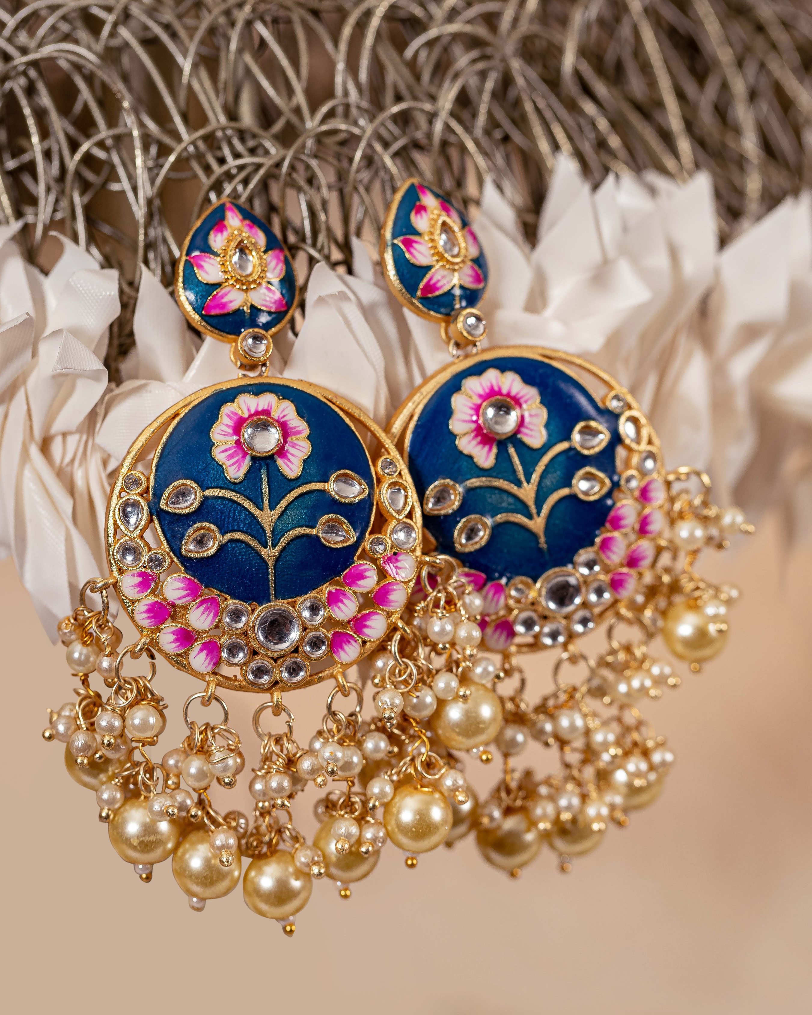 Aachho Blue Mystery Handcrafted Brass Earrings