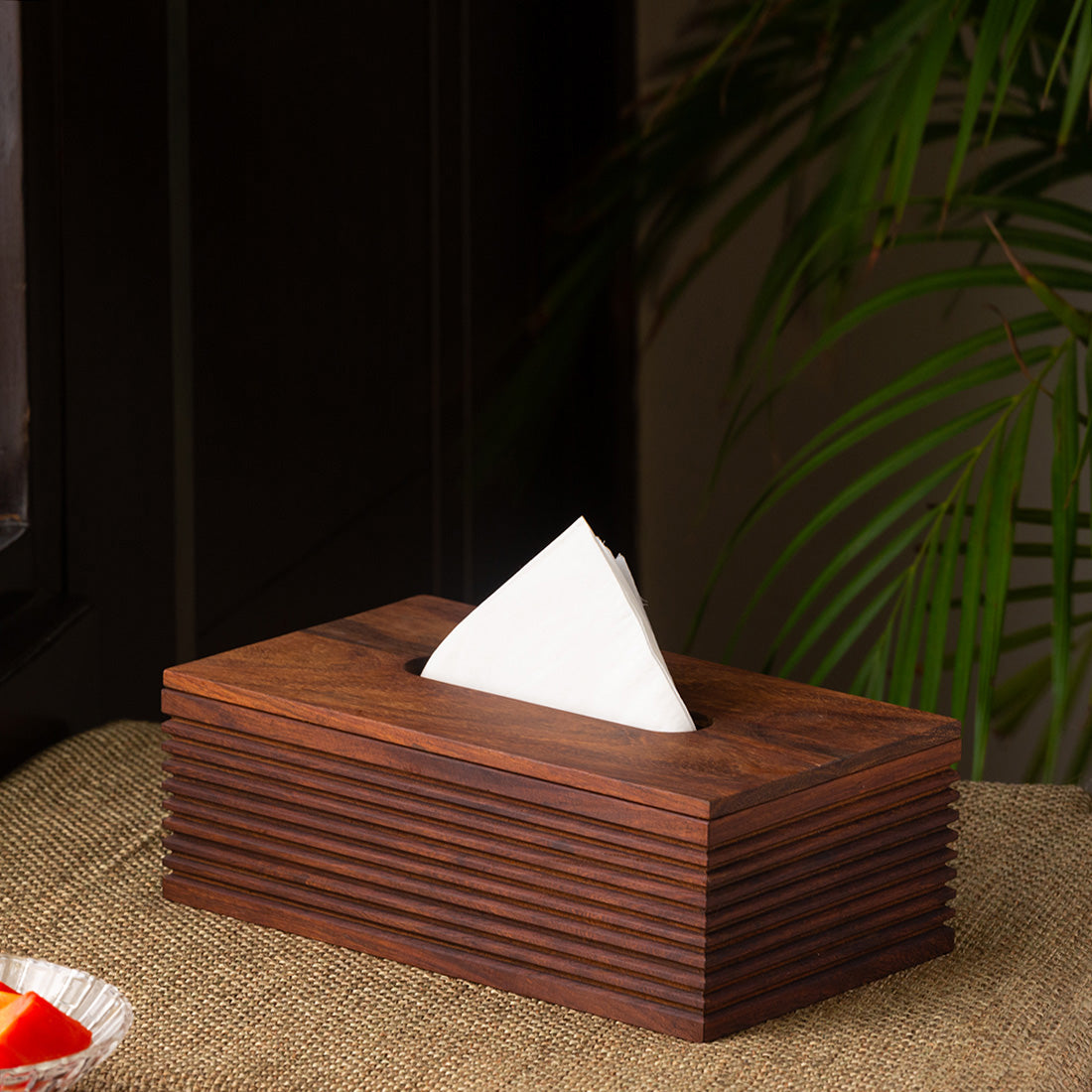 EXCLUSIVELANE 'Ripples of Wood' Handcrafted Tissue Box Holder In Sheesham Wood