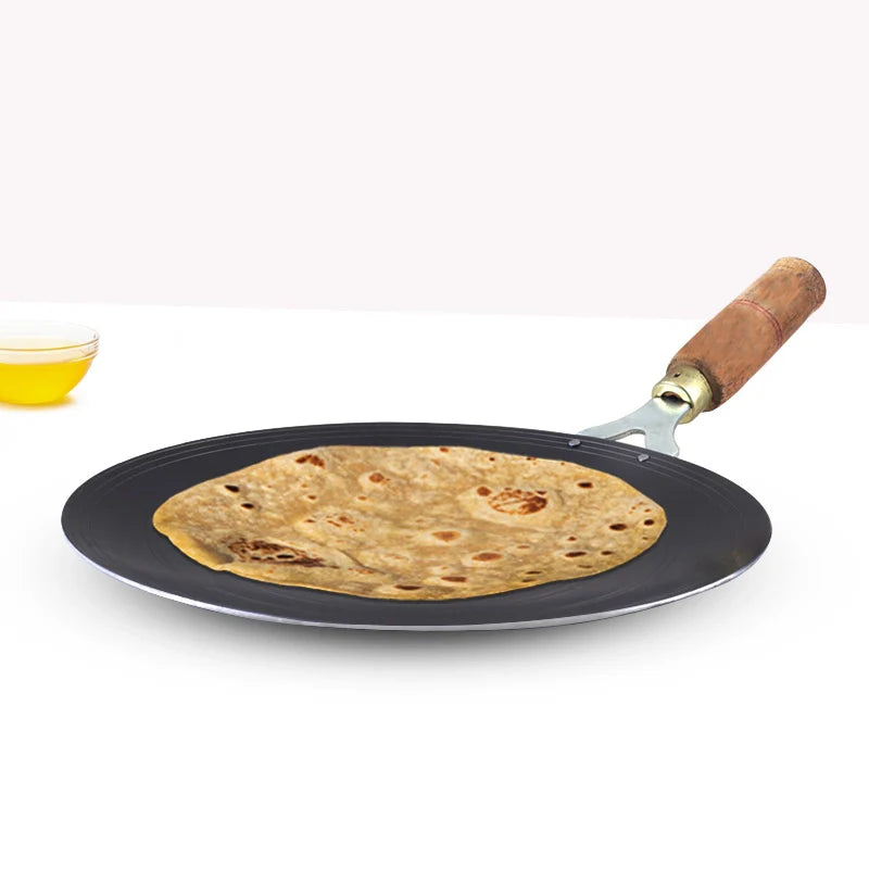 The Indus Valley 100% Pure Sheet Iron Tawa, Concave, Toxin-free, Seasoned, Wooden Handle, 25.5cm, 0.9kg
