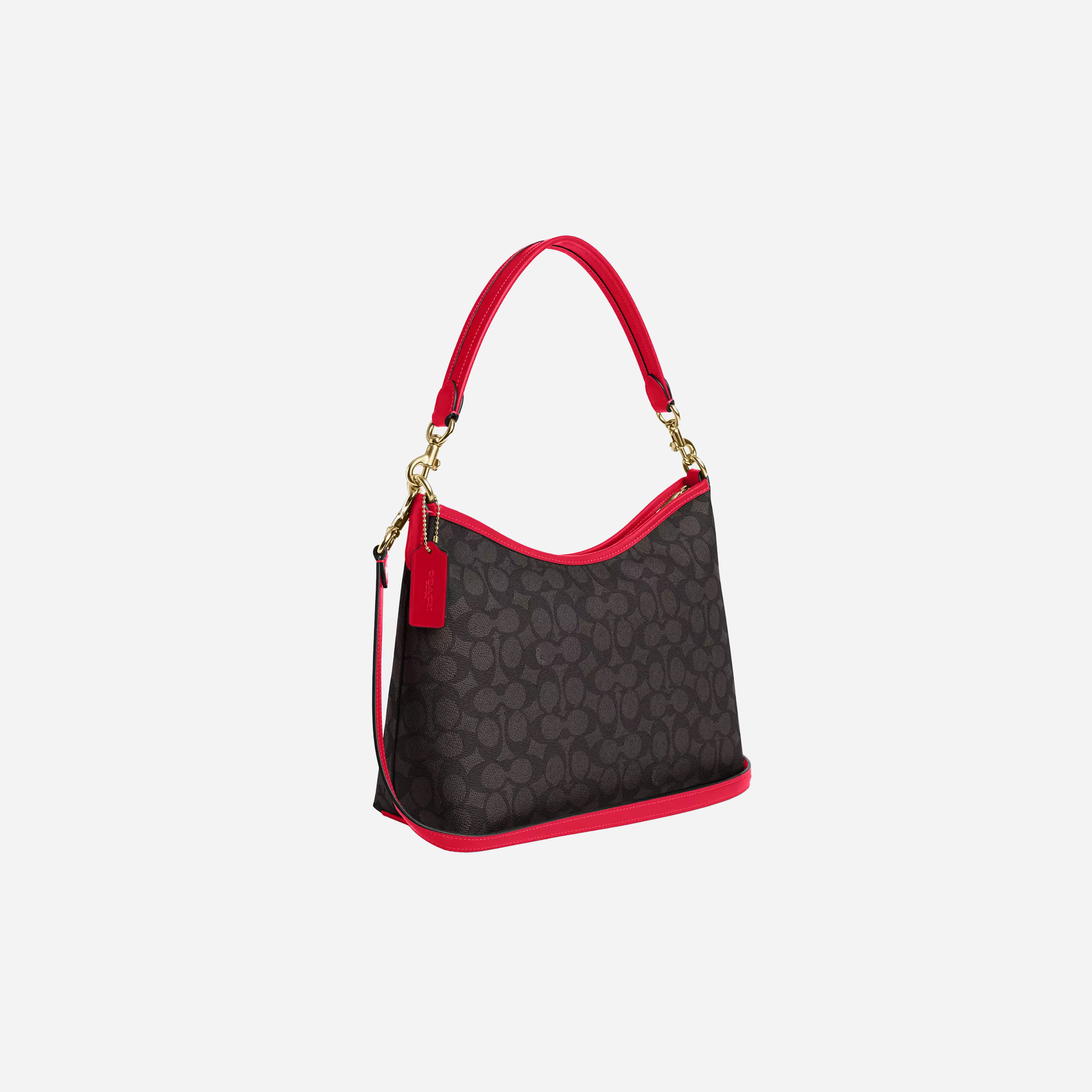 COACH Laurel Shoulder Bag In Signature Canvas Gold/Walnut/Bold Red - view 2