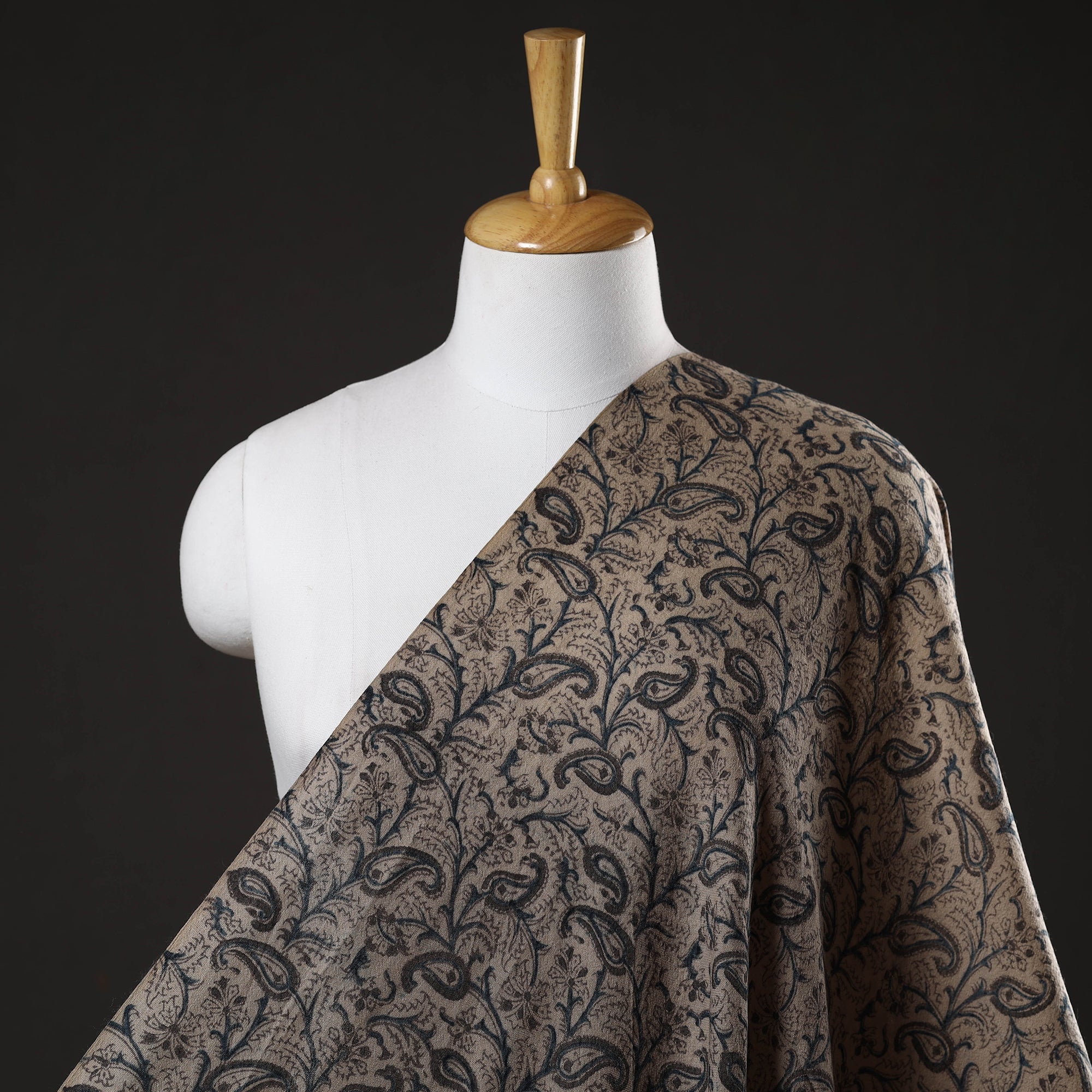 PITCHUKA SRINIVAS KALAMKARI PEDANA Brown - Pedana Kalamkari Block Print Handwoven Wool Fabric