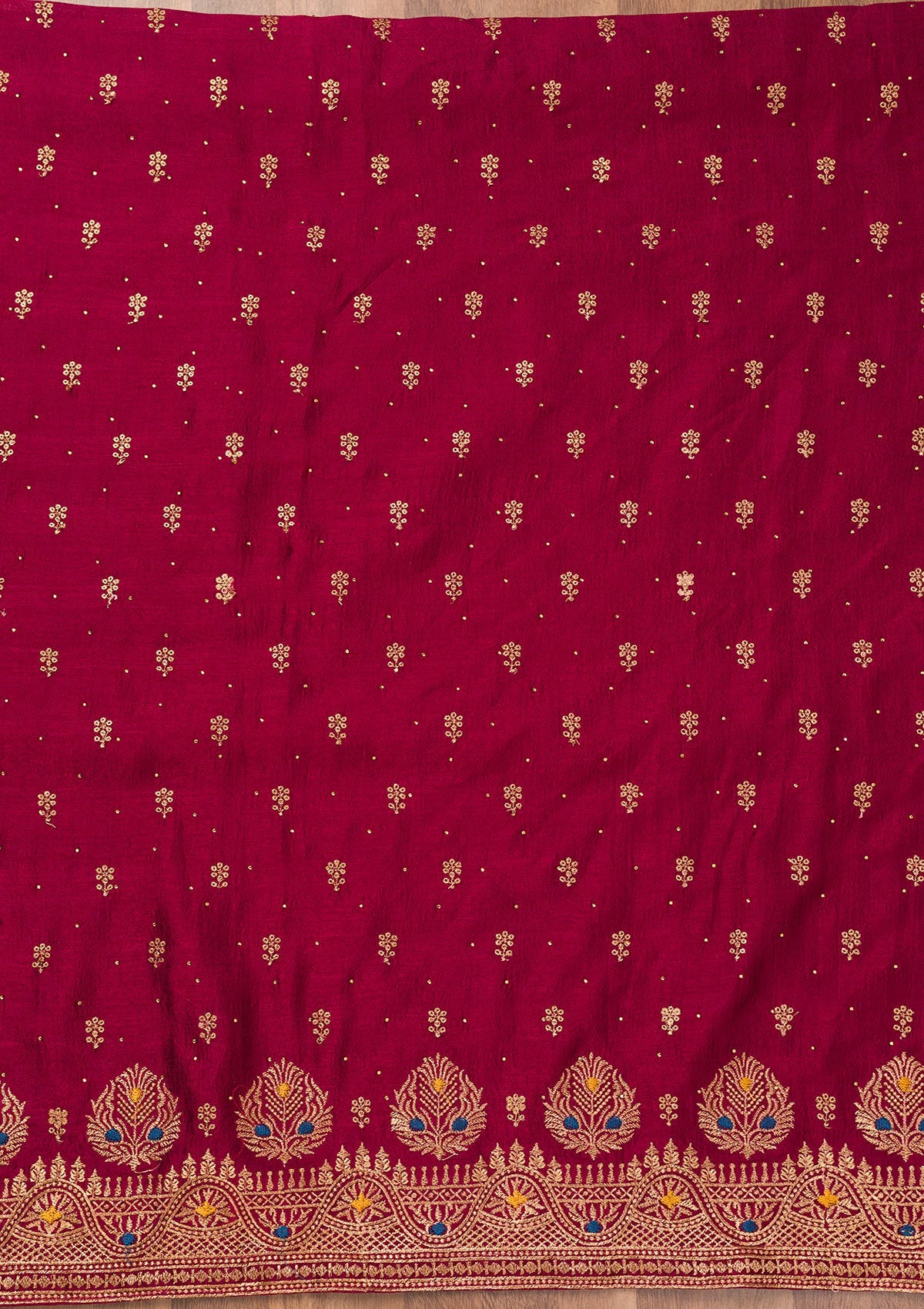 Koskii Maroon Zariwork Raw Silk Unstitched Salwar Suit - view 4