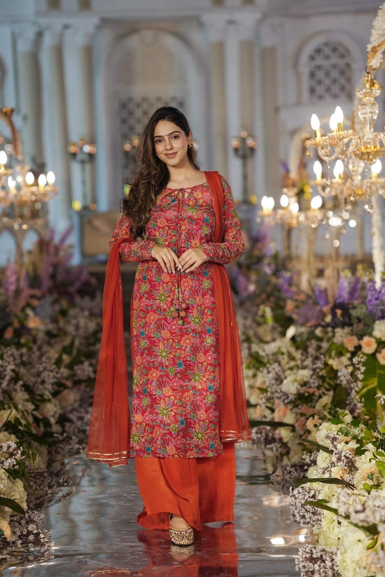 Idaho-o Dhara orange heavy kurta-palazzo set