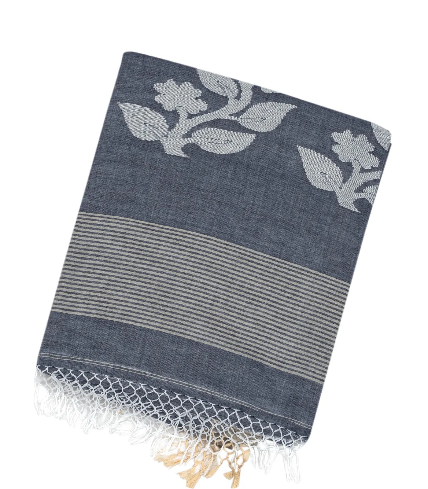 RmKV Grey Handloom Bengal Cotton Saree With Floral Buttas