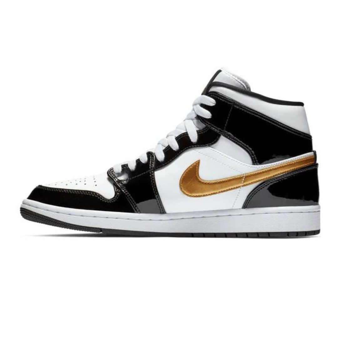Cop Underdog Air Jordan 1 Mid Patent Black Gold - view 2