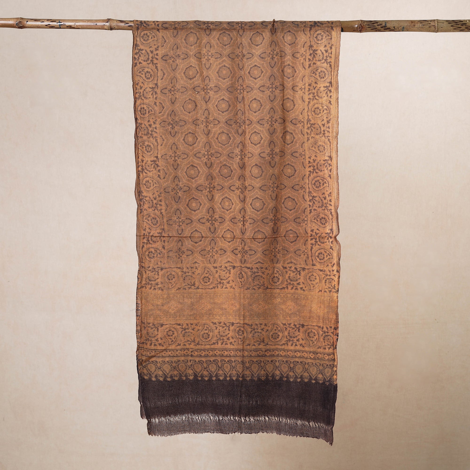 AJRAKH BY JABBAR KHATRI Beige - Ajrakh Hand Block Printed Pure Woolen Stole - view 2