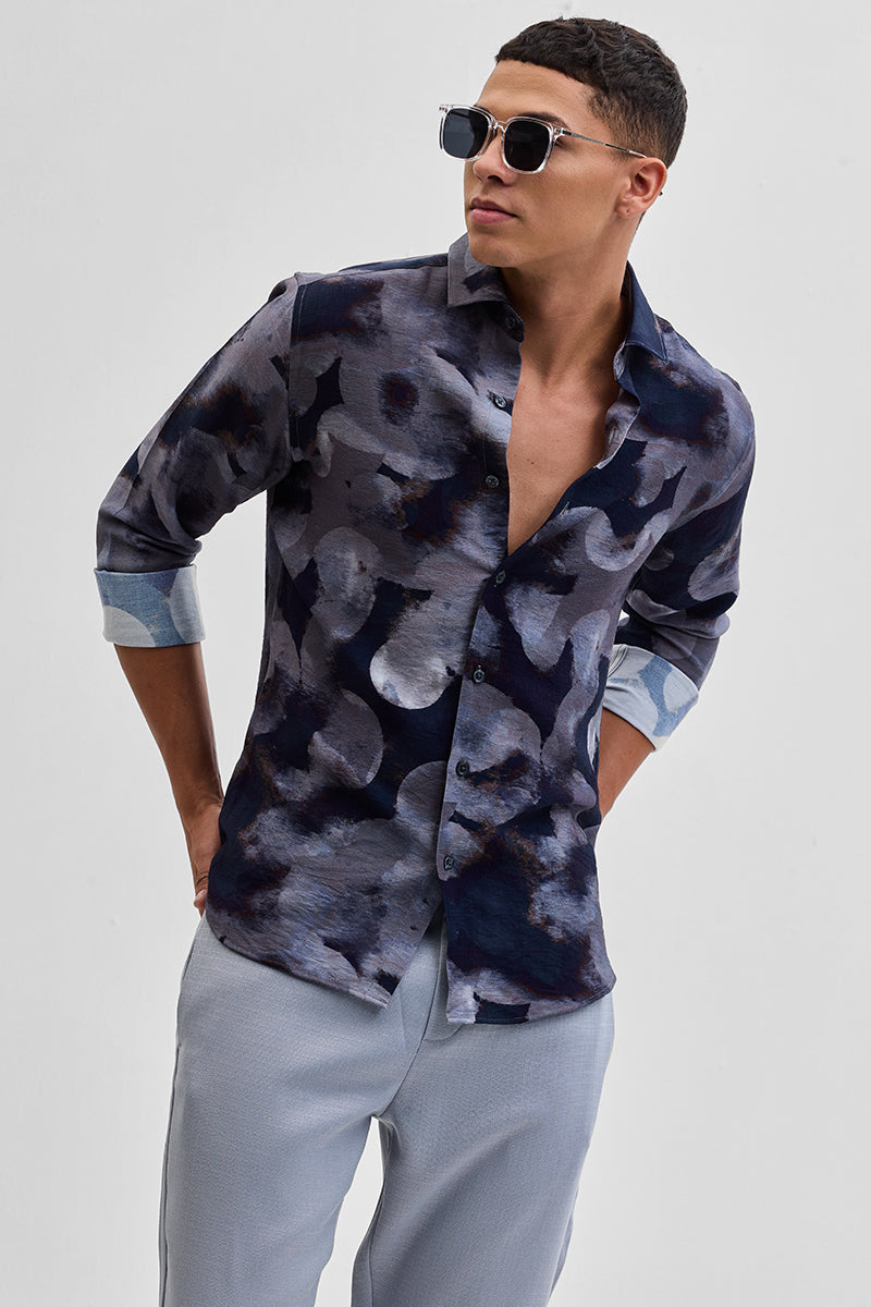 SNITCH Grey Textured Abstract Shirt