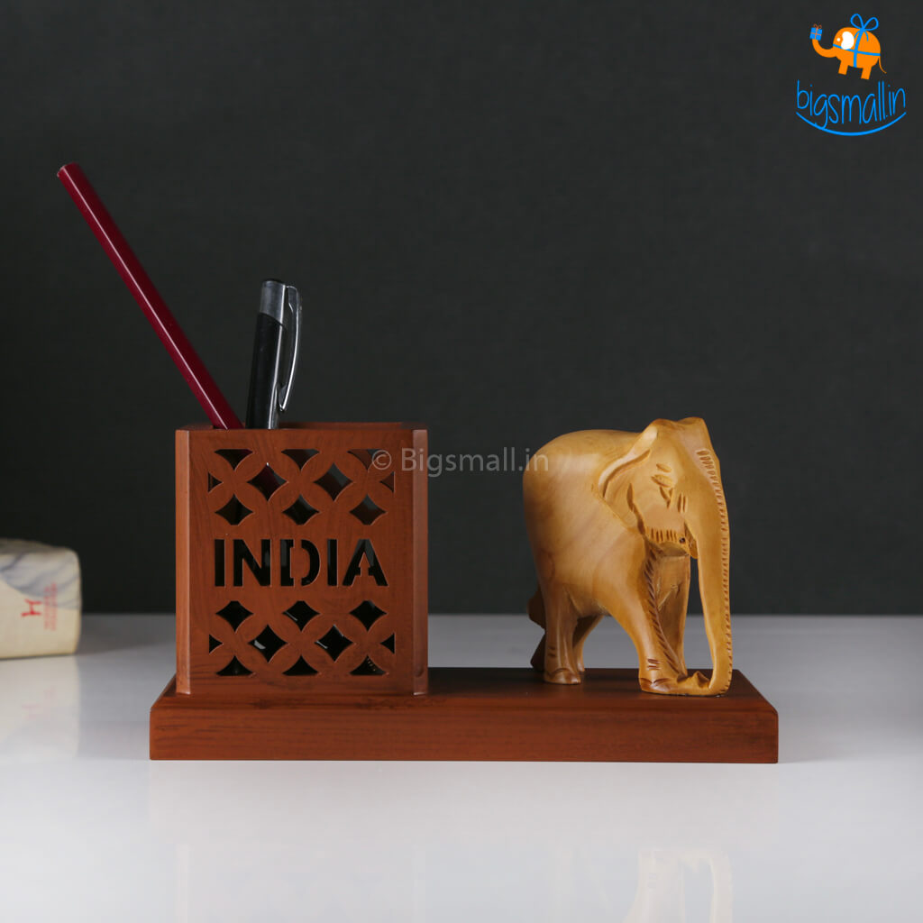 Indian Craft Wooden Elephant Pen Stand