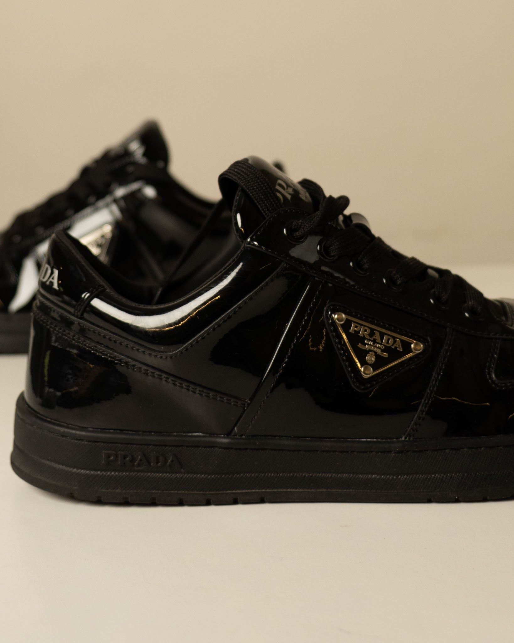 Prada Downtown Leather 'Black Patent' Sneakers - view 2