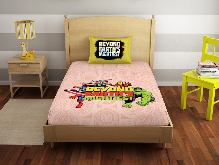 Spaces India Character Tropical Peach - Light Orange 100% Cotton Single Bedsheet - Marvel Avengers By Spaces