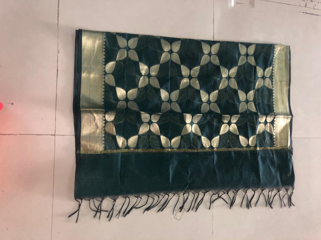 Peachmode Seller Dark Green Woven Banarasi Silk Dupatta