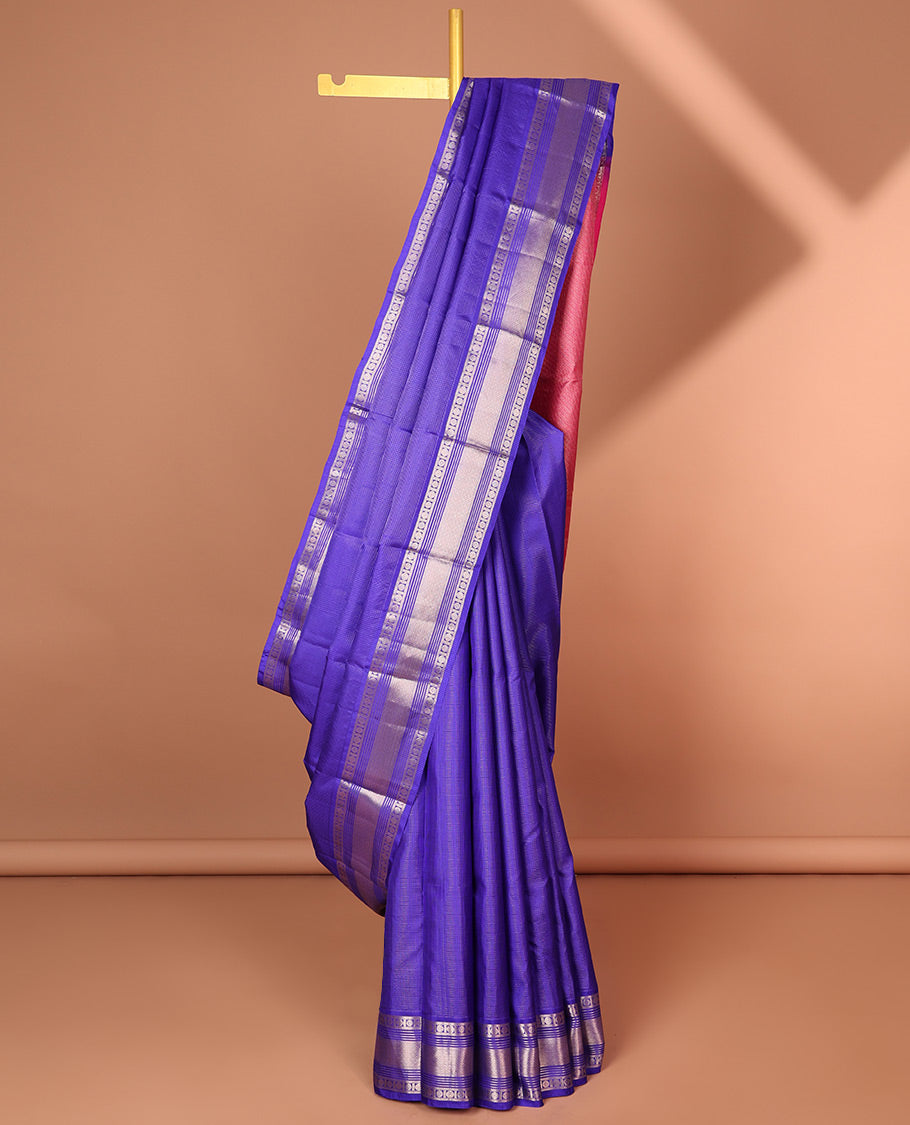 Pothys Blue checked silk saree with self traditional zari border & striped zari design pallu