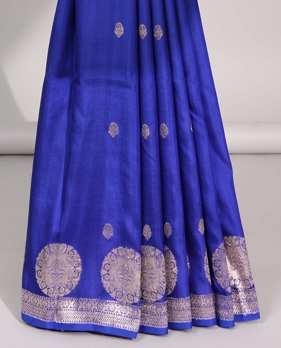 Pothys Blue floral buttas raw mango silk saree with self round buttas border & striped zari design pallu - view 4