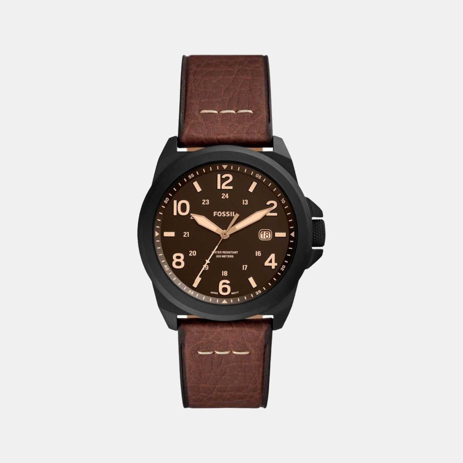 Fossil Bronson Men Quartz Black Dial Analog Leather Watch FS5938