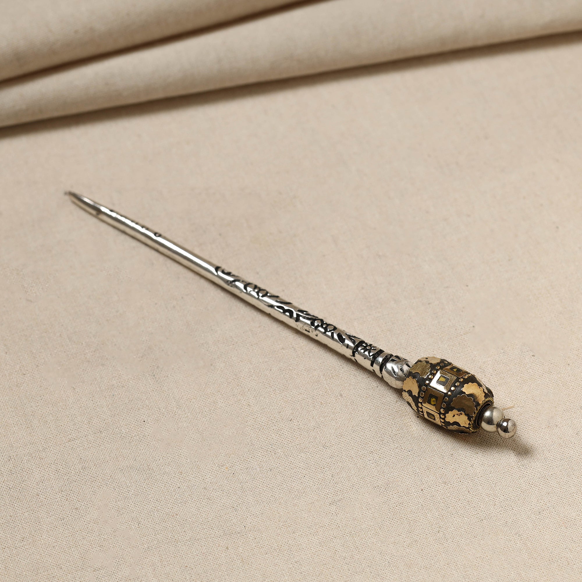 WHITE RIVER STORIES Antique Finish Oxidised German Silver Juda Stick - view 2