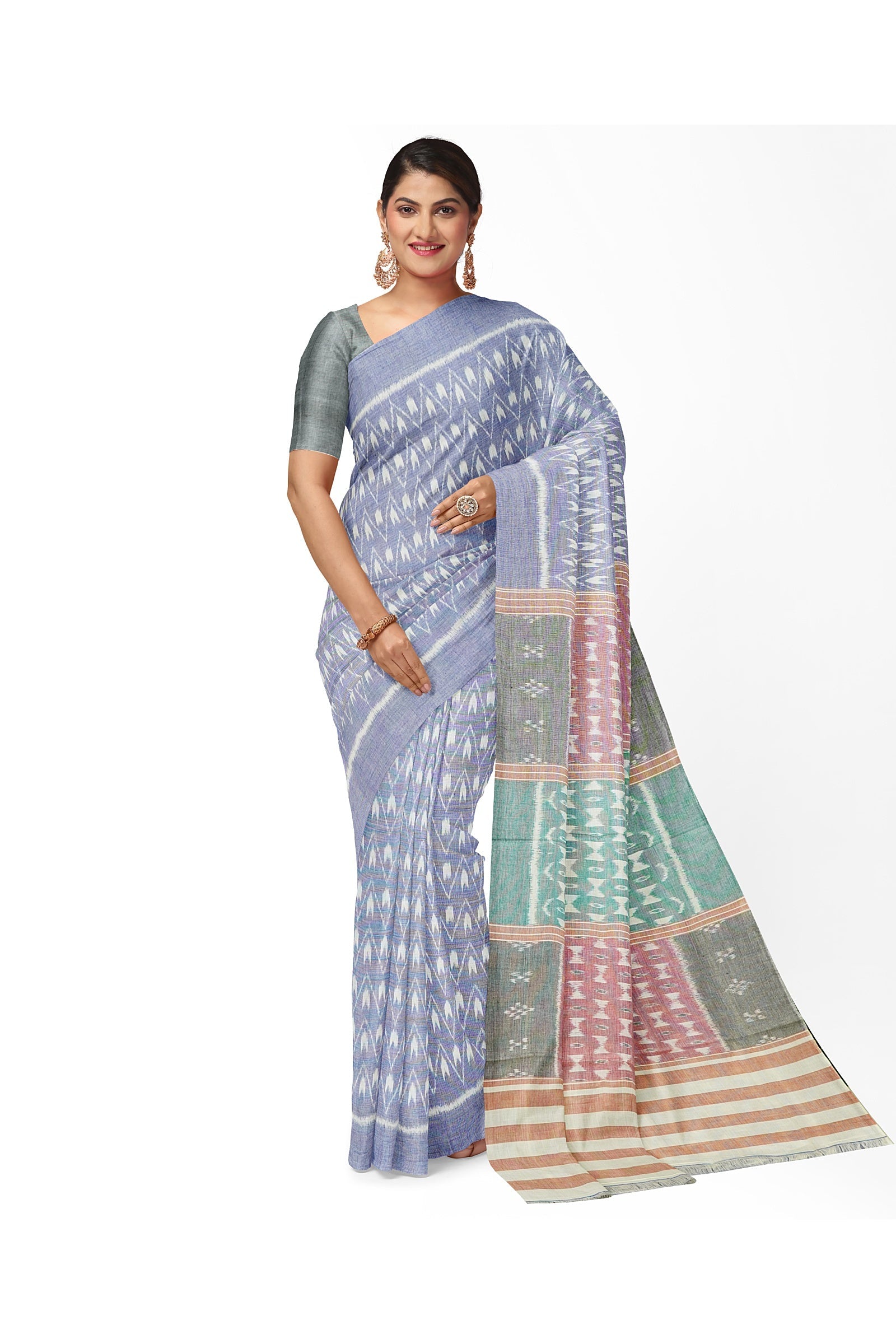 IndianVillèz Blue Grey Odisha Sambalpuri Ikat Cotton Saree