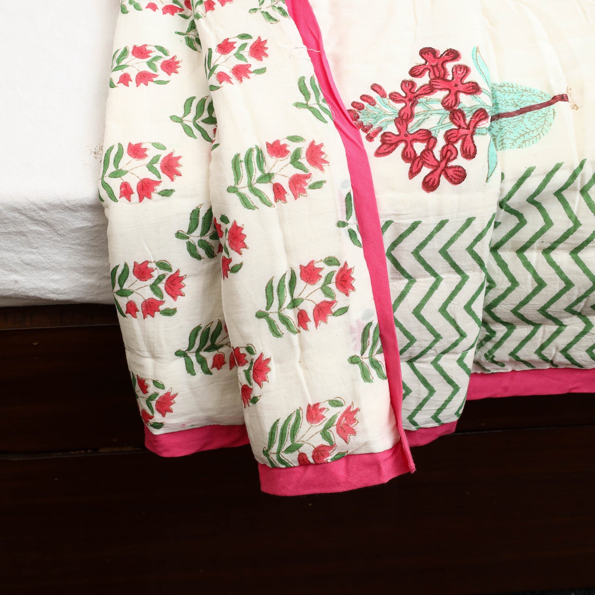 ARTISAN HAND BLOCK PRINTS Beige - Sanganeri Reversible Single Soft Cotton Quilt/Blanket 01 - view 4