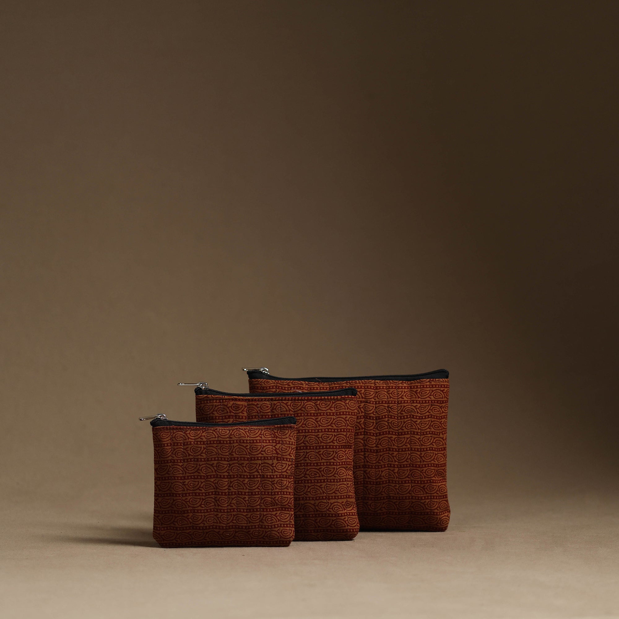 NOORI BAZAR Brown - Handmade Cotton Multipurpose Utility Pouches (set of 3) 31