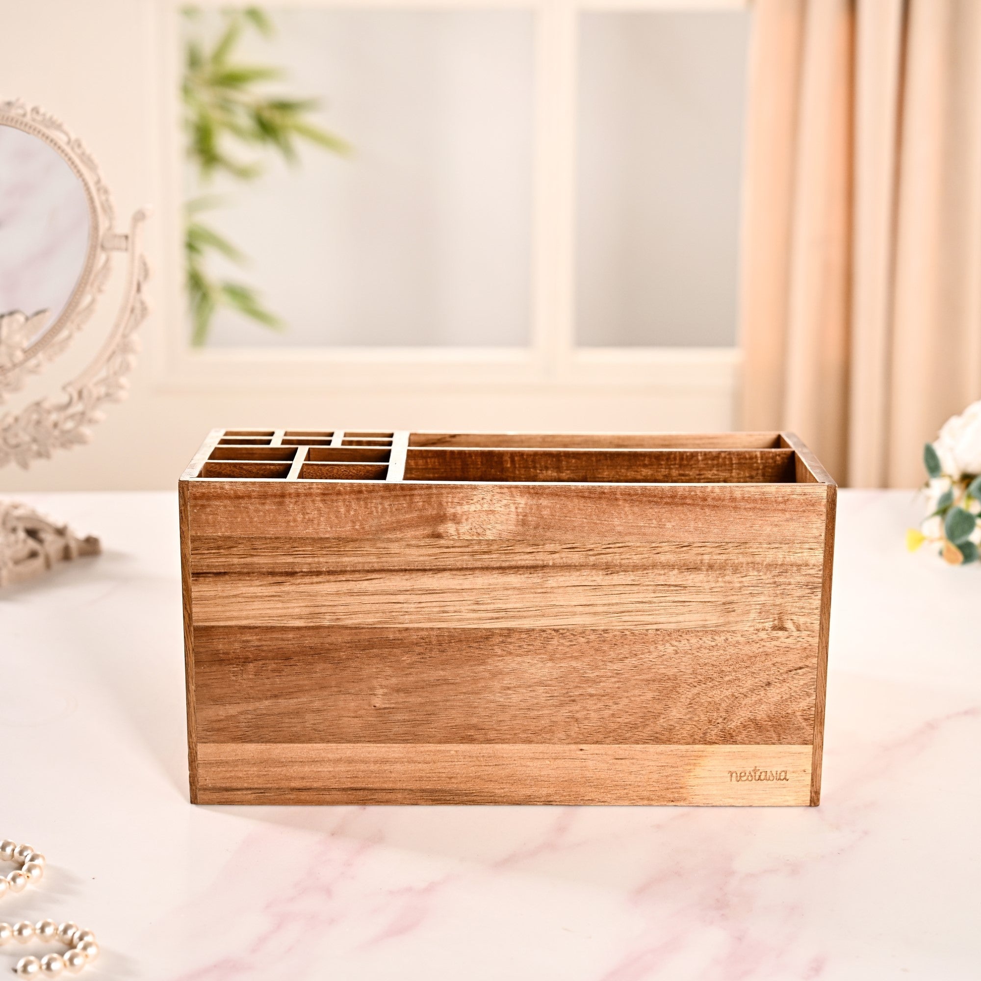 Nestasia Acacia Wood Makeup Organiser Box For Dressing Table - view 11