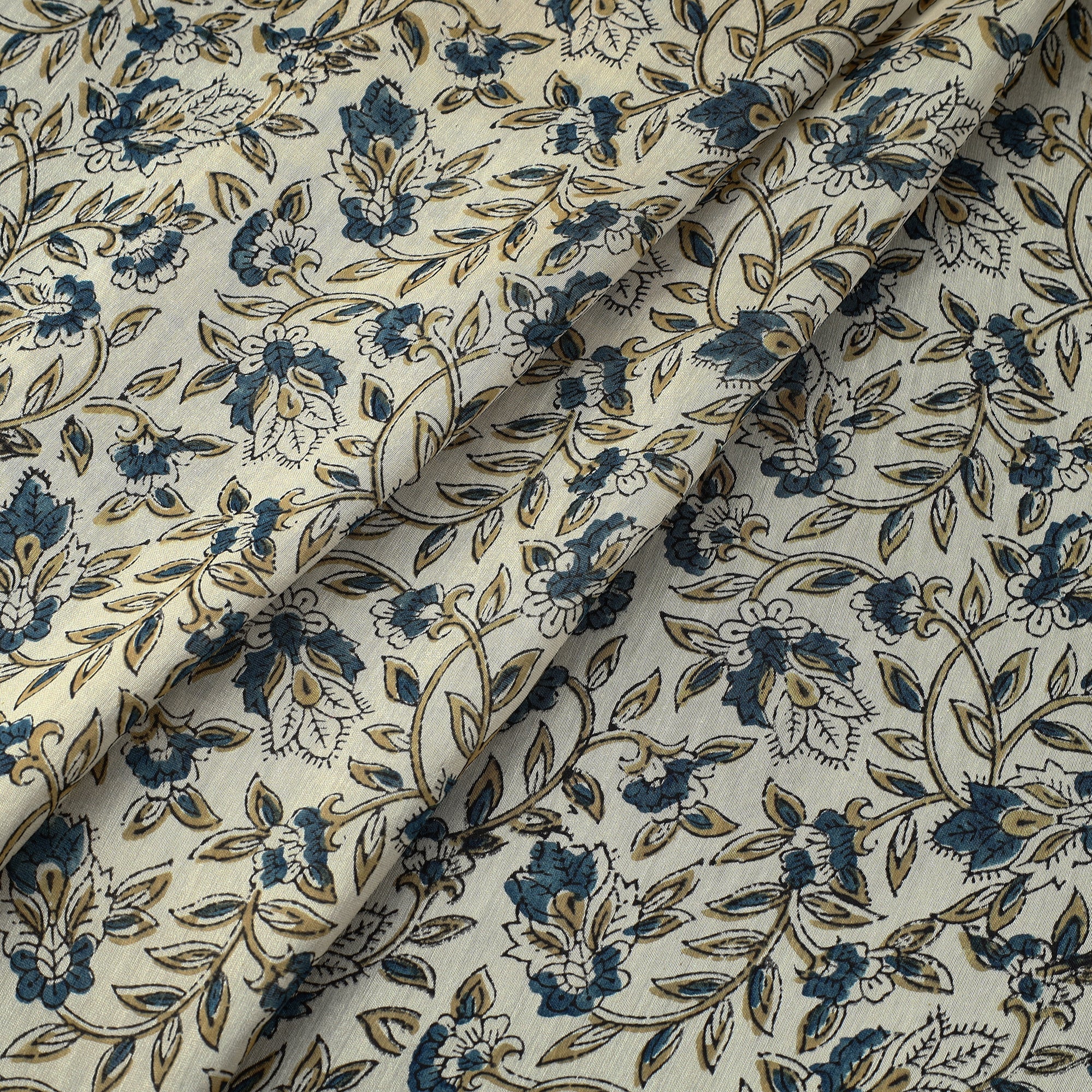 AJRAKH BY SUFIYAN ISMAIL KHATRI Beige - Ajrakh Block Printed Natural Dyed Chanderi Silk Fabric 05 - view 2