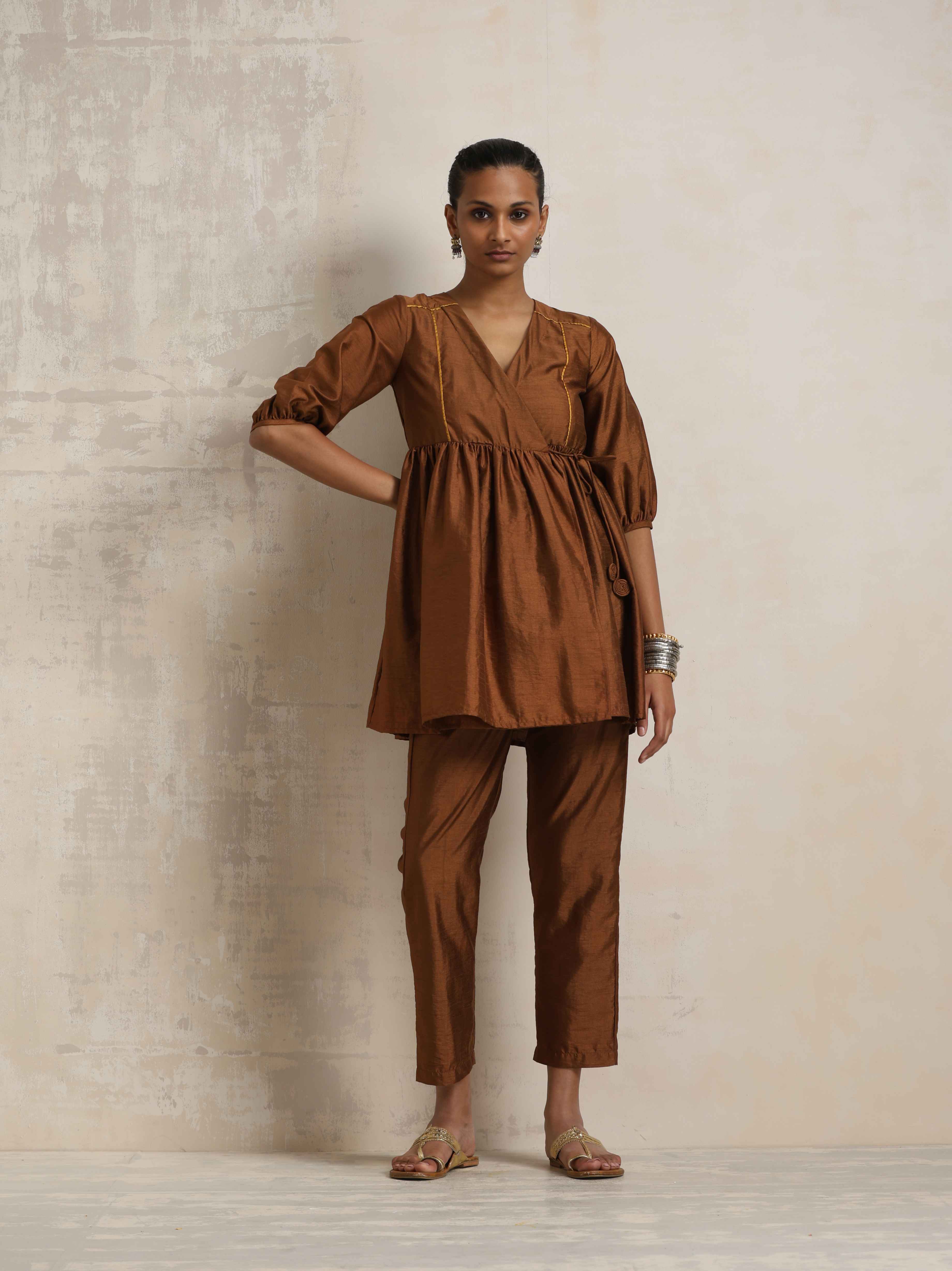 trueBrowns Brown Silk Angrakha Co-ord Set - view 2