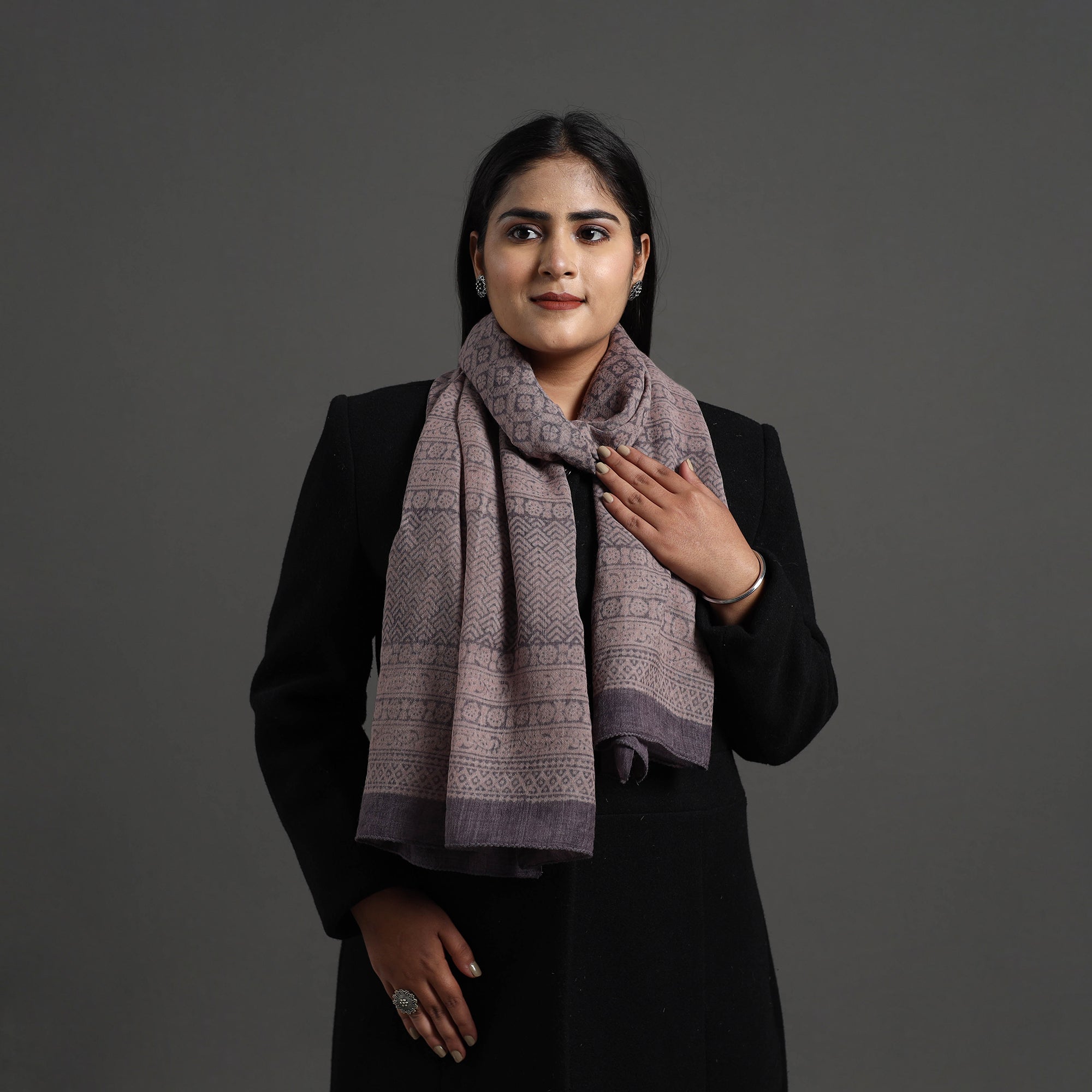 BAGH PRINTS BY MOHAMMED BILAL KHATRI Brown - Bagh Hand Block Printed Merino Woollen Stole 44