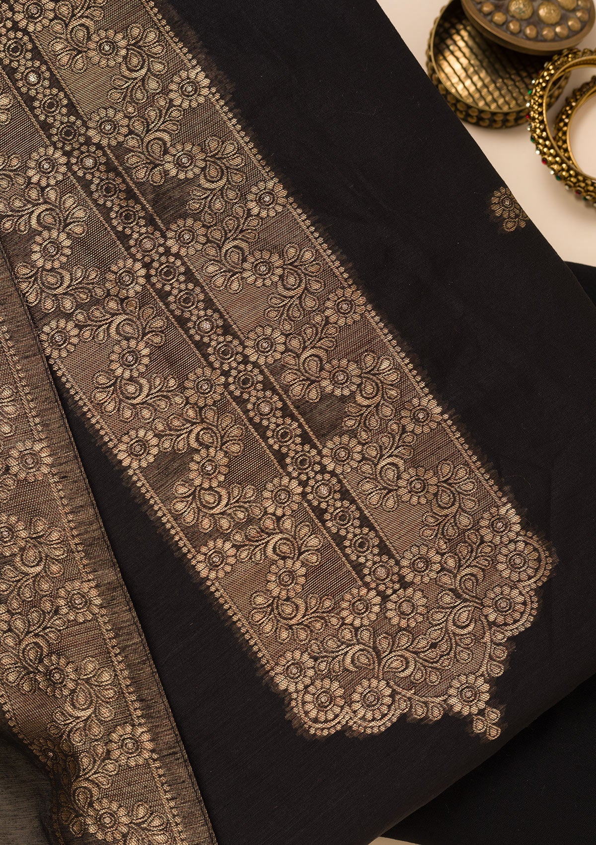 Koskii Black Zariwork Soft Silk Unstitched Salwar Suit - view 2