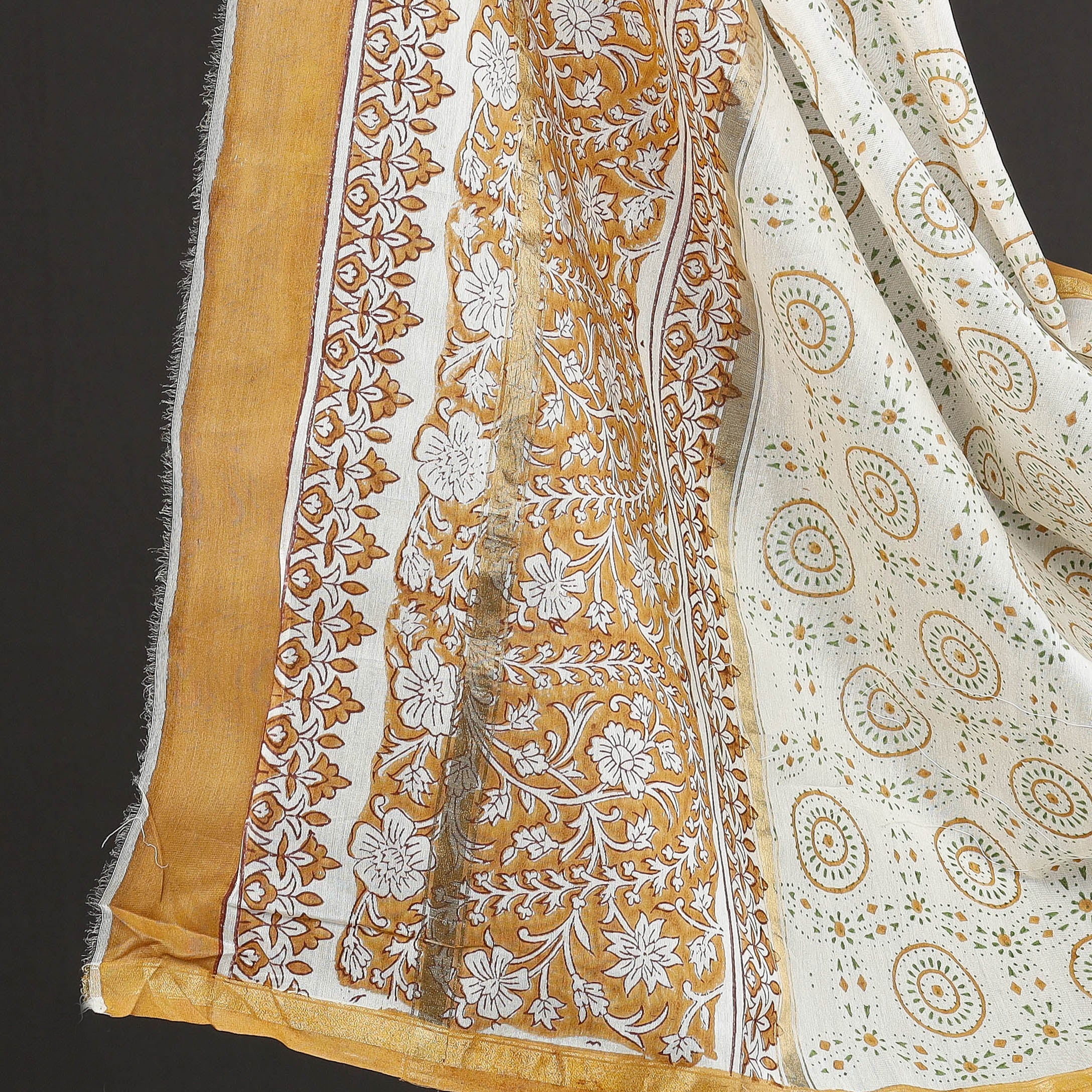 ARTISAN HAND BLOCK PRINTS Brown - 3pc Sanganeri Block Printed Chanderi Silk Suit Material Set - view 4
