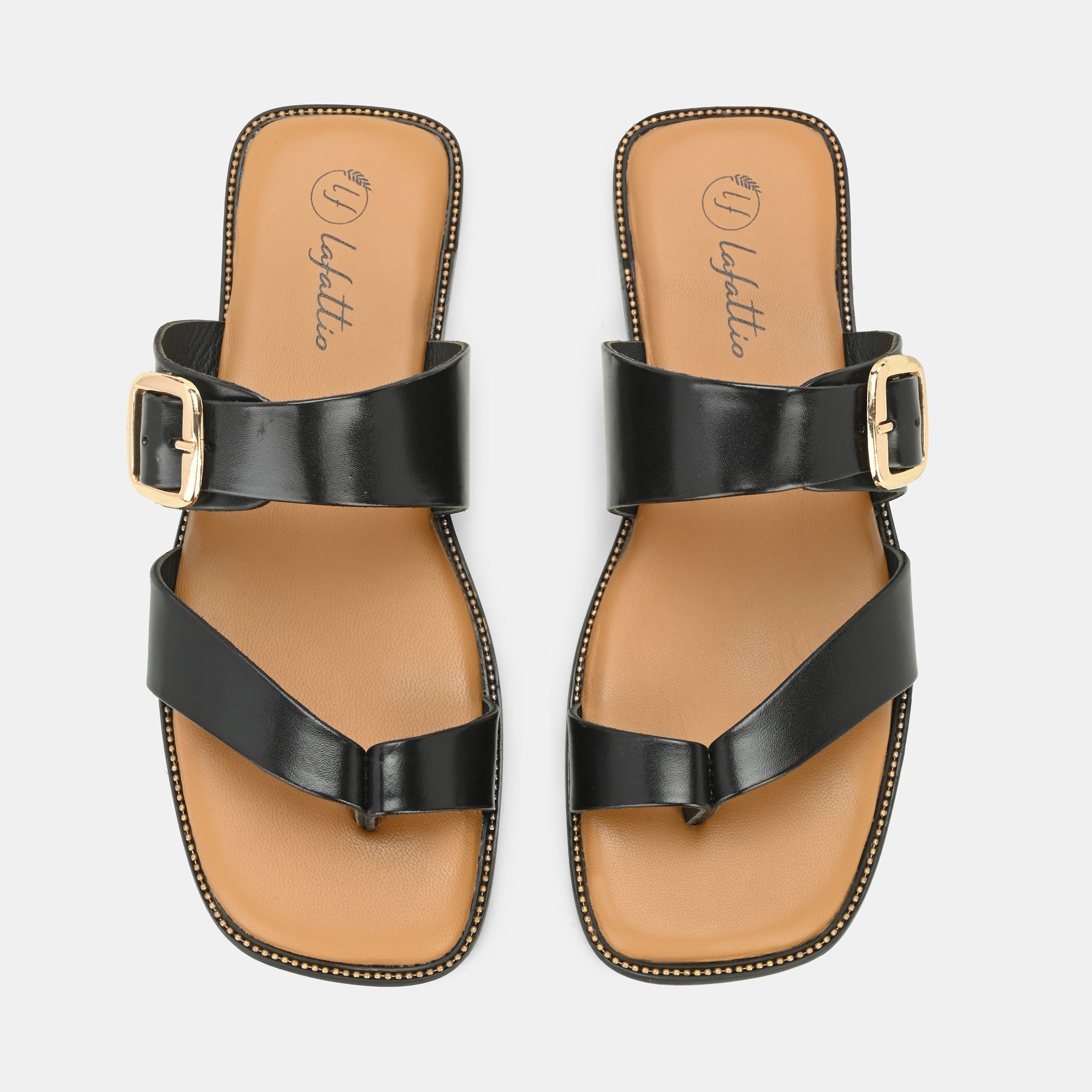 Black Buckled Slippers By Lafattio - view 2