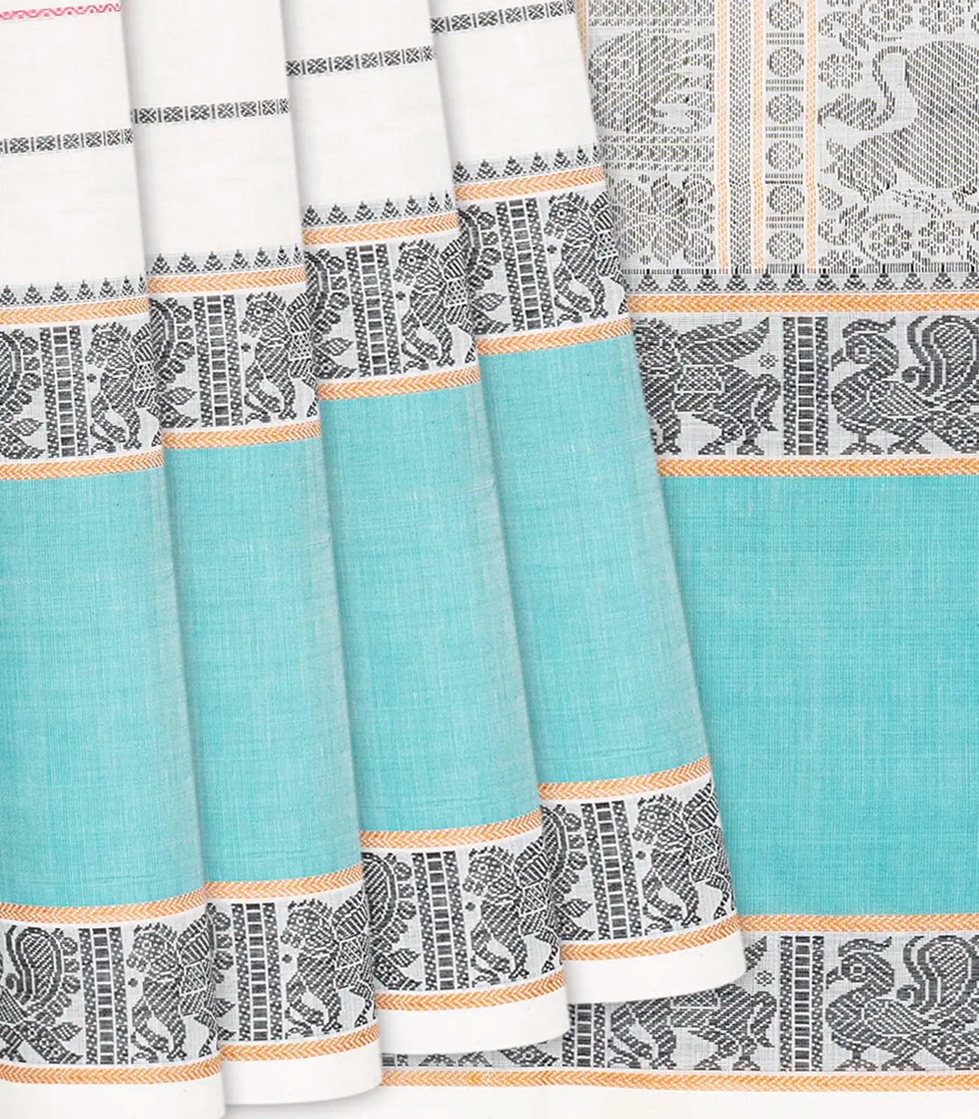 RmKV Off White Handloom Kanchi Cotton Saree With Stripes-Off White
